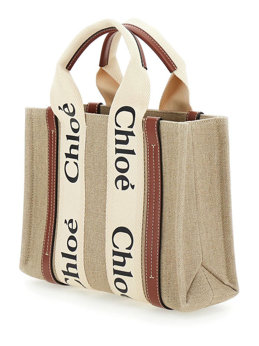 Chloe Beige 'Woody' Tote Bag with Logoed Ribbons in Canvas and Leather for Women Size ONE SIZE - 2 Thumbnail