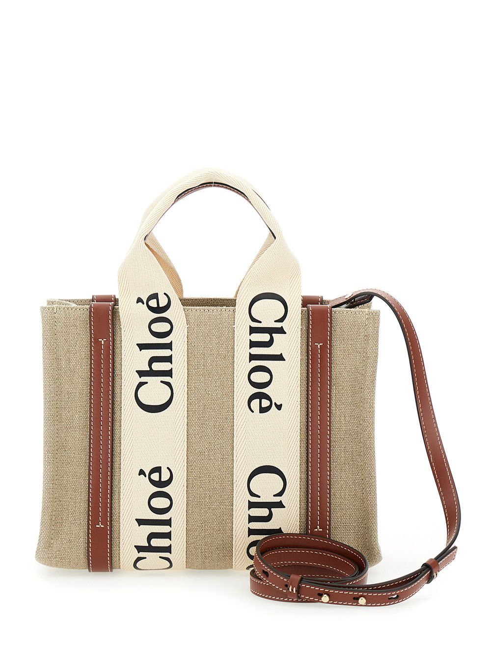 Chloe Beige 'Woody' Tote Bag with Logoed Ribbons in Canvas and Leather for Women Size ONE SIZE - 4 Thumbnail