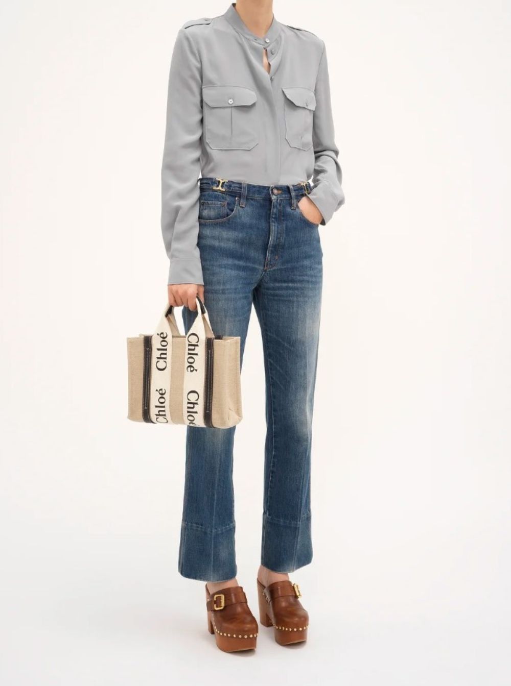 Chloe Beige 'Woody' HandBag with Shoulder Strap and Ribbon in Leather and Linen for Women Size ONE SIZE - 5 Thumbnail