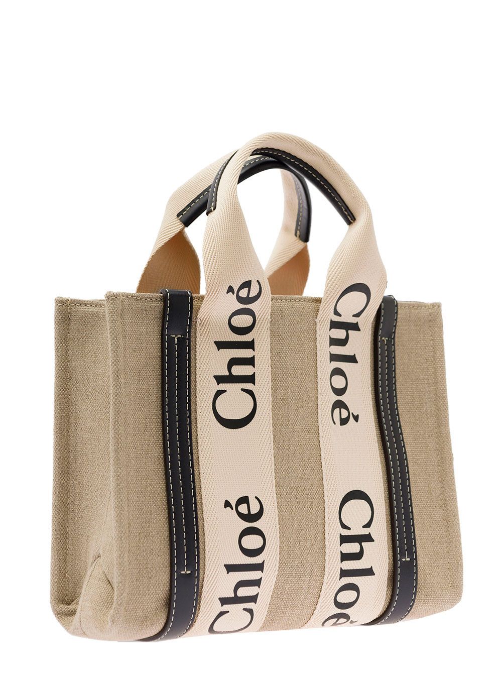 Chloe Beige 'Woody' HandBag with Shoulder Strap and Ribbon in Leather and Linen for Women Size ONE SIZE - 2 Thumbnail