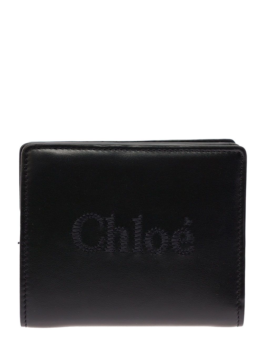 Chloe 'Sense' Black Bi-Fold Wallet with Tonal Logo Embroidery in Leather Woman Size M / US 6-8 / IT 42-44 - 4 Thumbnail