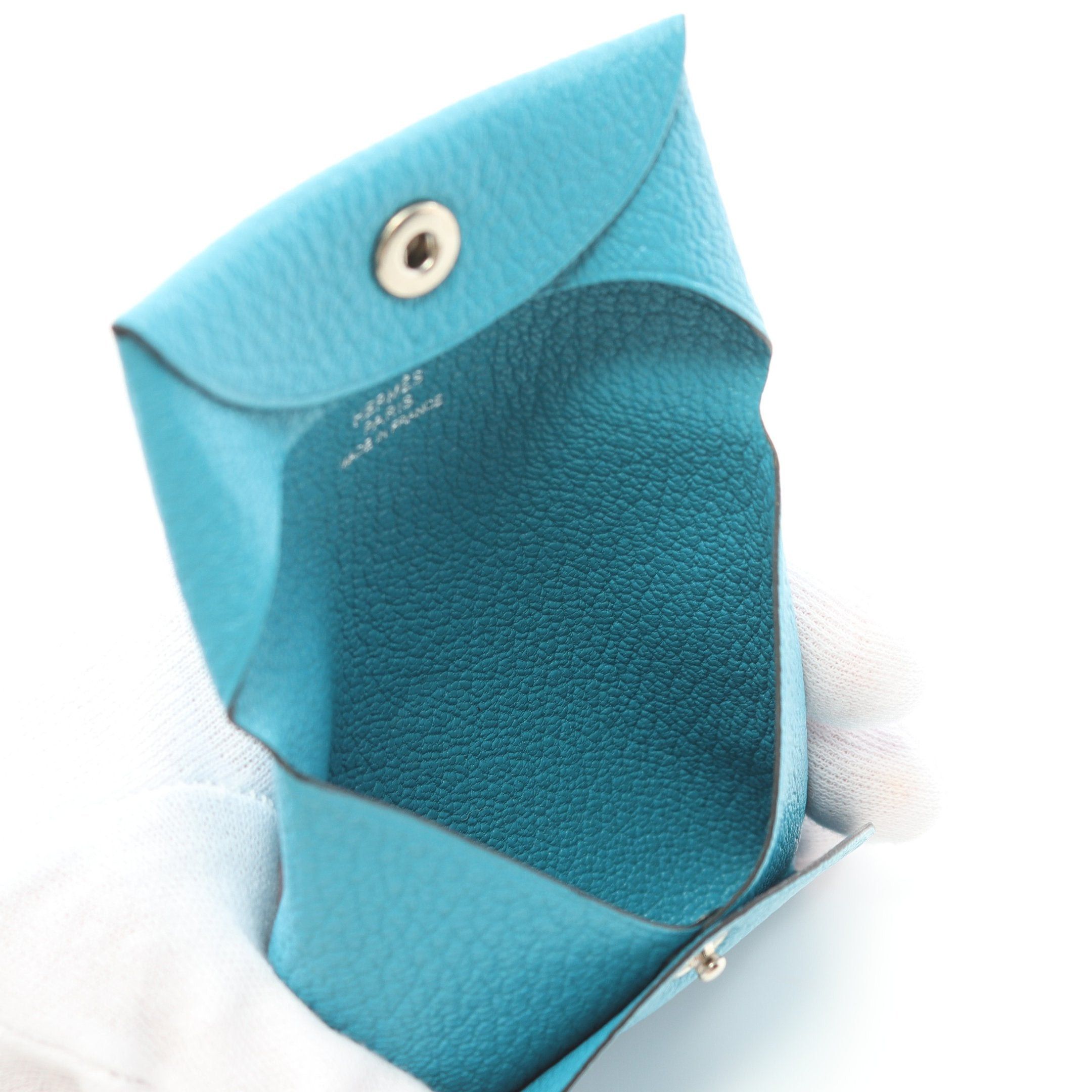 Hermes Hermes Bastia Turquoise Coin Purse Chevre Blue Silver Hardware Stamp Size ONE SIZE - 3 Thumbnail