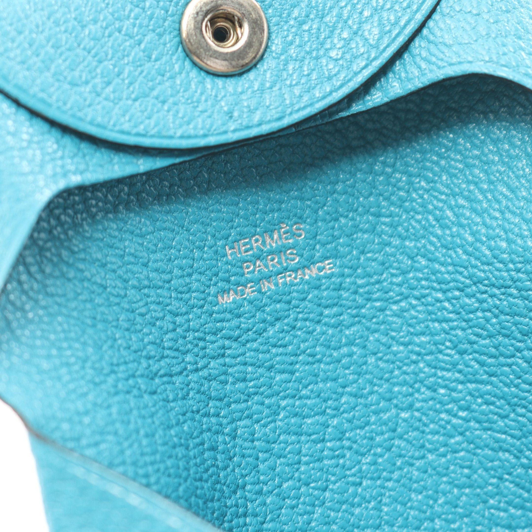 Hermes Hermes Bastia Turquoise Coin Purse Chevre Blue Silver Hardware Stamp Size ONE SIZE - 4 Thumbnail