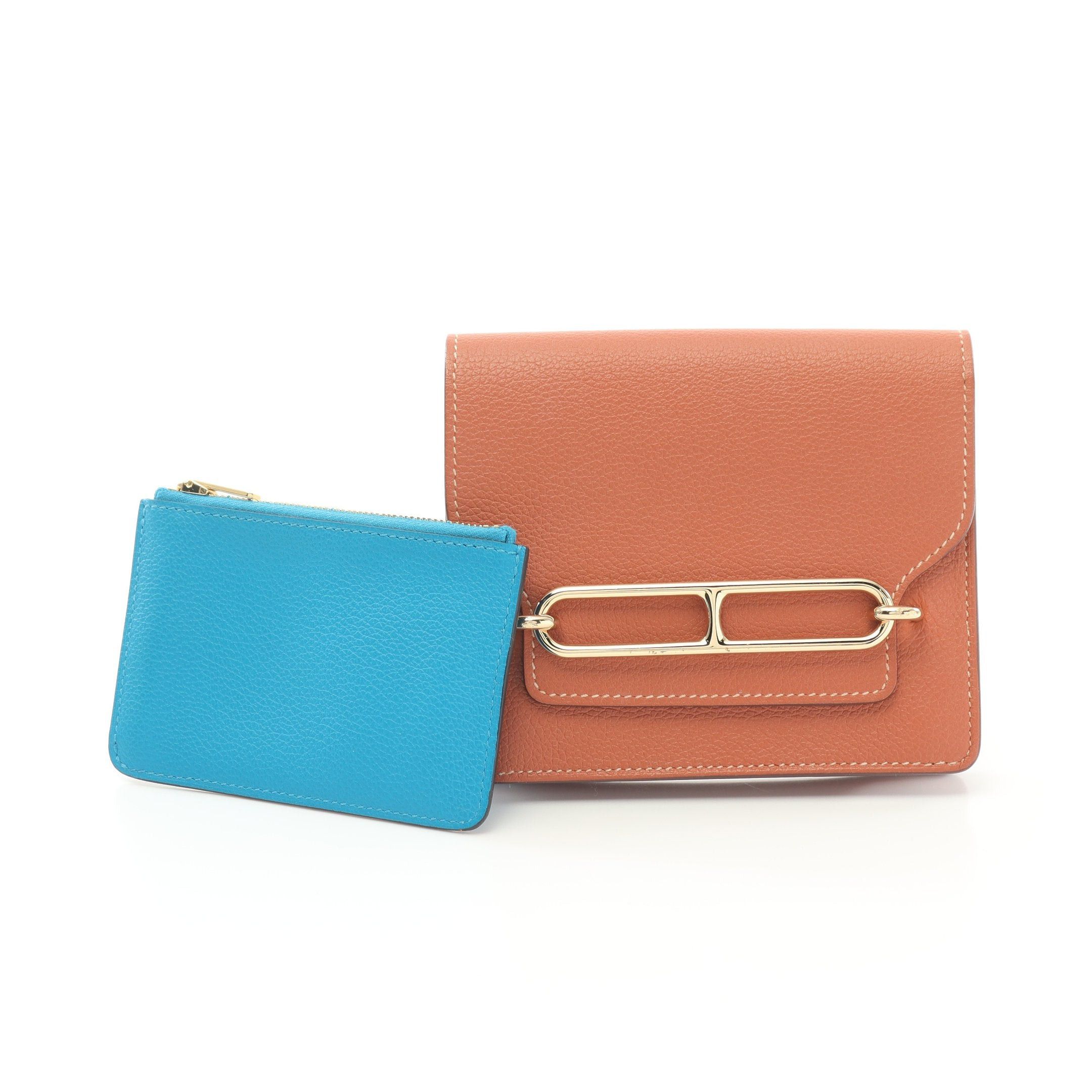 Hermes Hermes Lawris Slim Flash Blue Frida Bi-Fold Wallet Evercolor Brown Gold Hardware Z Stamp Size ONE SIZE - 6 Thumbnail
