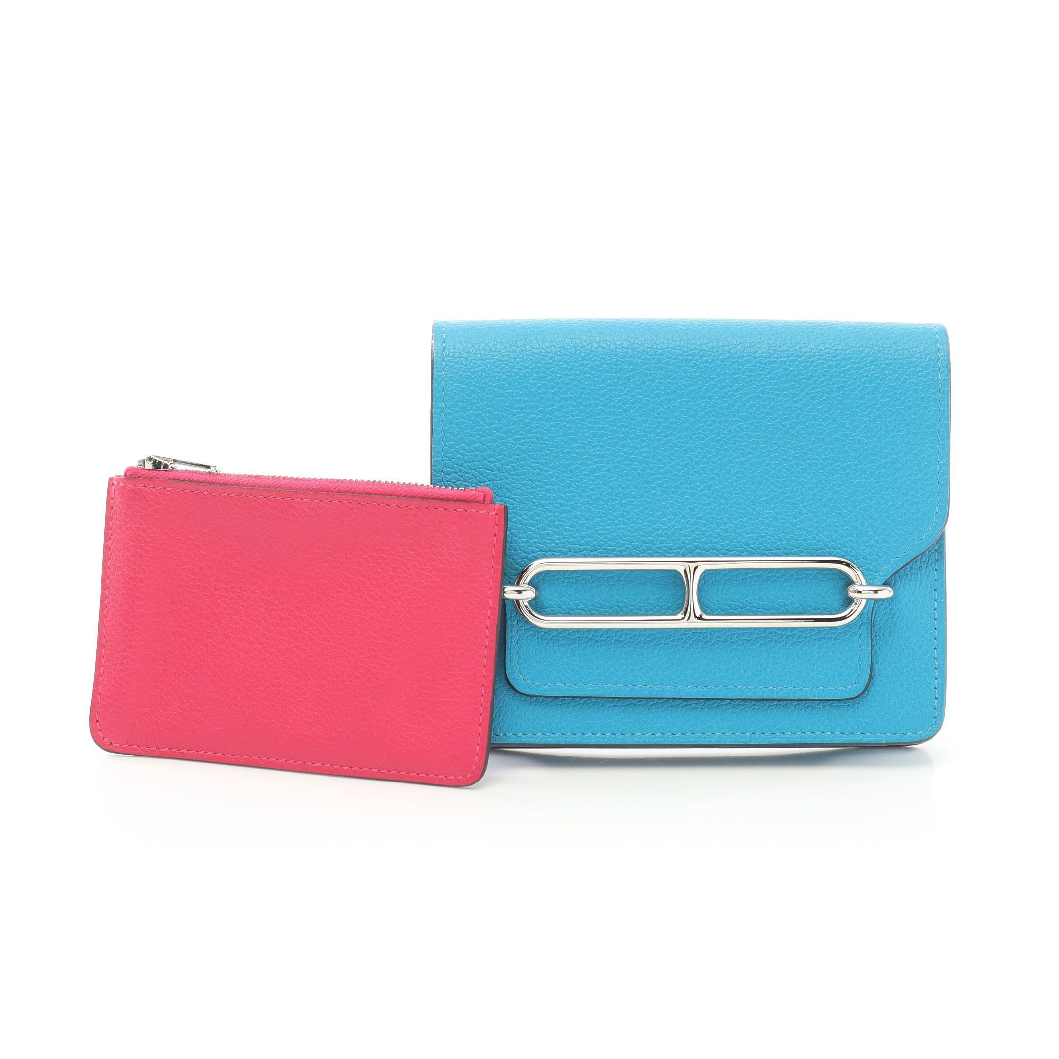 Hermes Hermes Lawris Slim Blue Frida Rose Purple Bi-Fold Wallet Evercolor Silver Hardware Y Stamp Size ONE SIZE - 5 Thumbnail