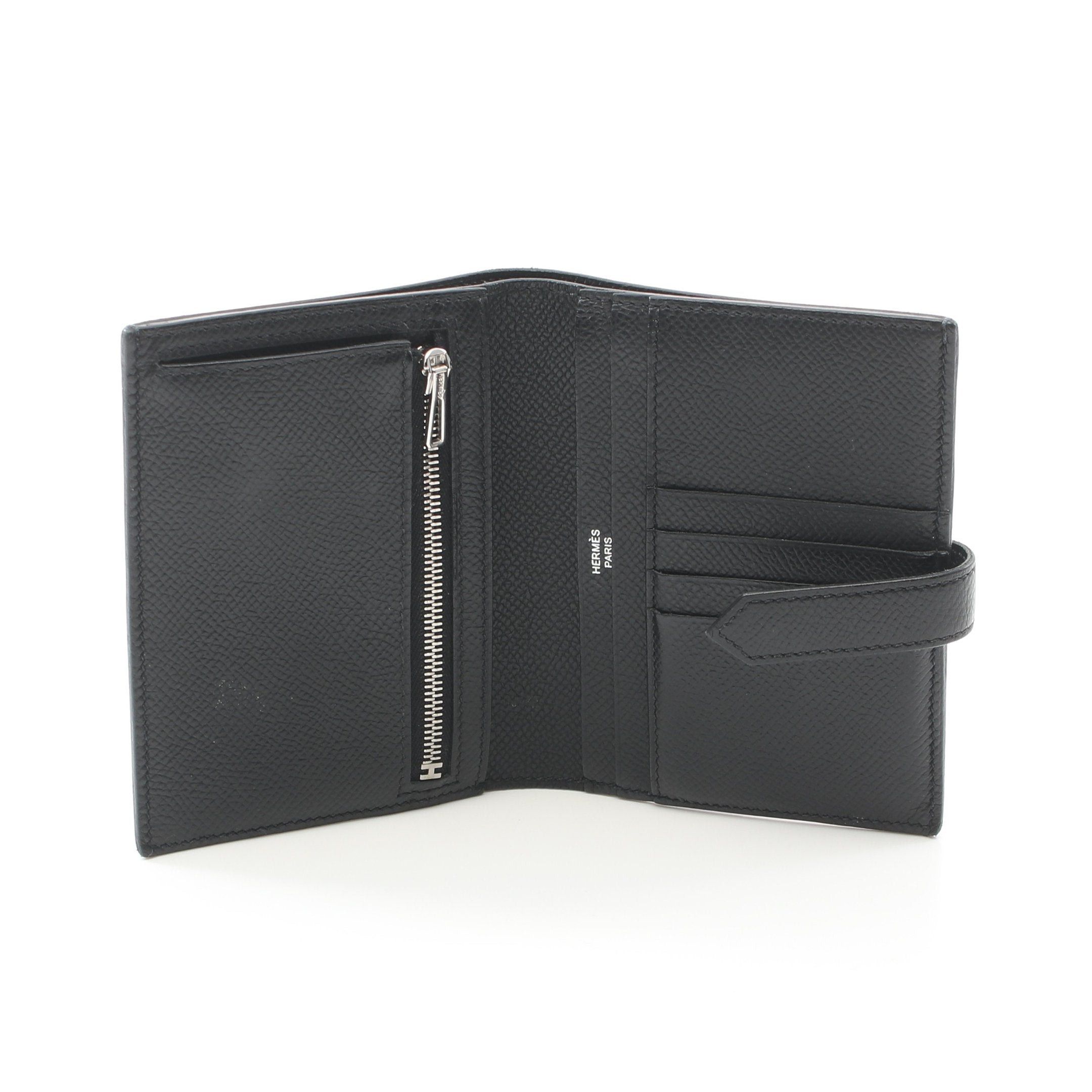 Hermes Hermes Bearn Compact Bi-Fold Wallet Veau Epsom Black Silver Hardware Y Stamp Size ONE SIZE - 3 Thumbnail