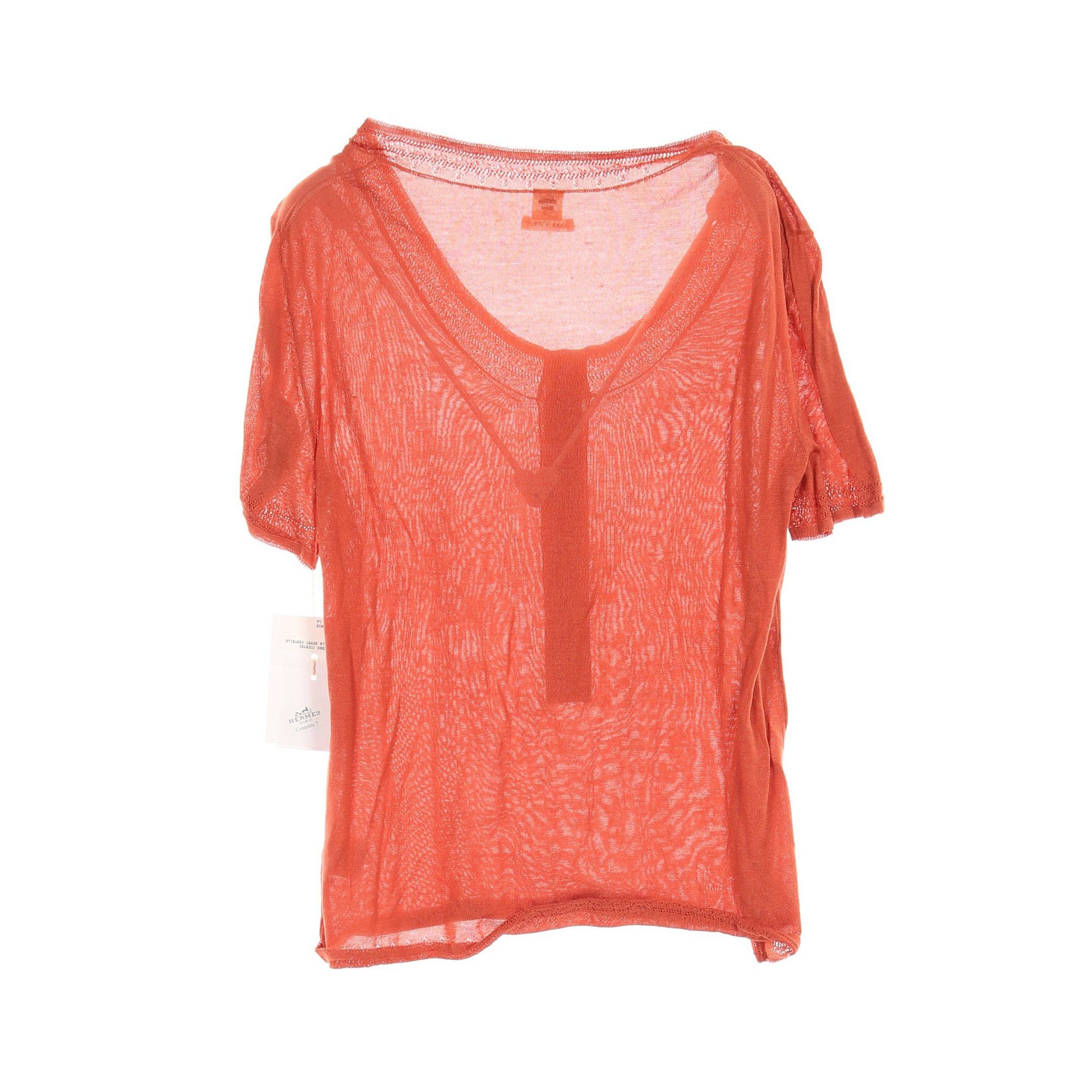 Hermes Hermes Knit Short Sleeve Silk Orange Brown Size ONE SIZE - 2 Thumbnail