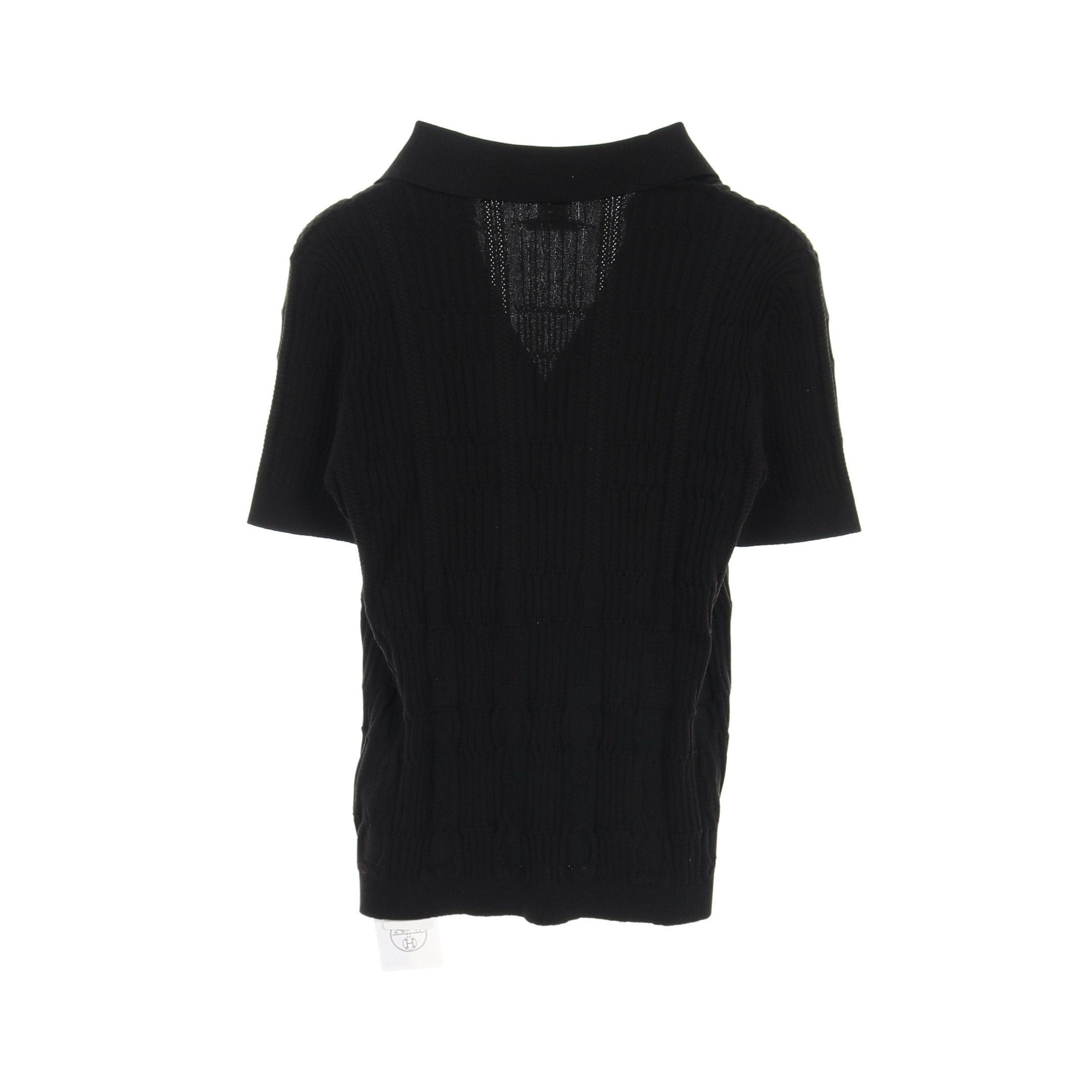 Hermes Hermes Knit Short Sleeve Silk Cotton Black Collared Size ONE SIZE - 2 Thumbnail