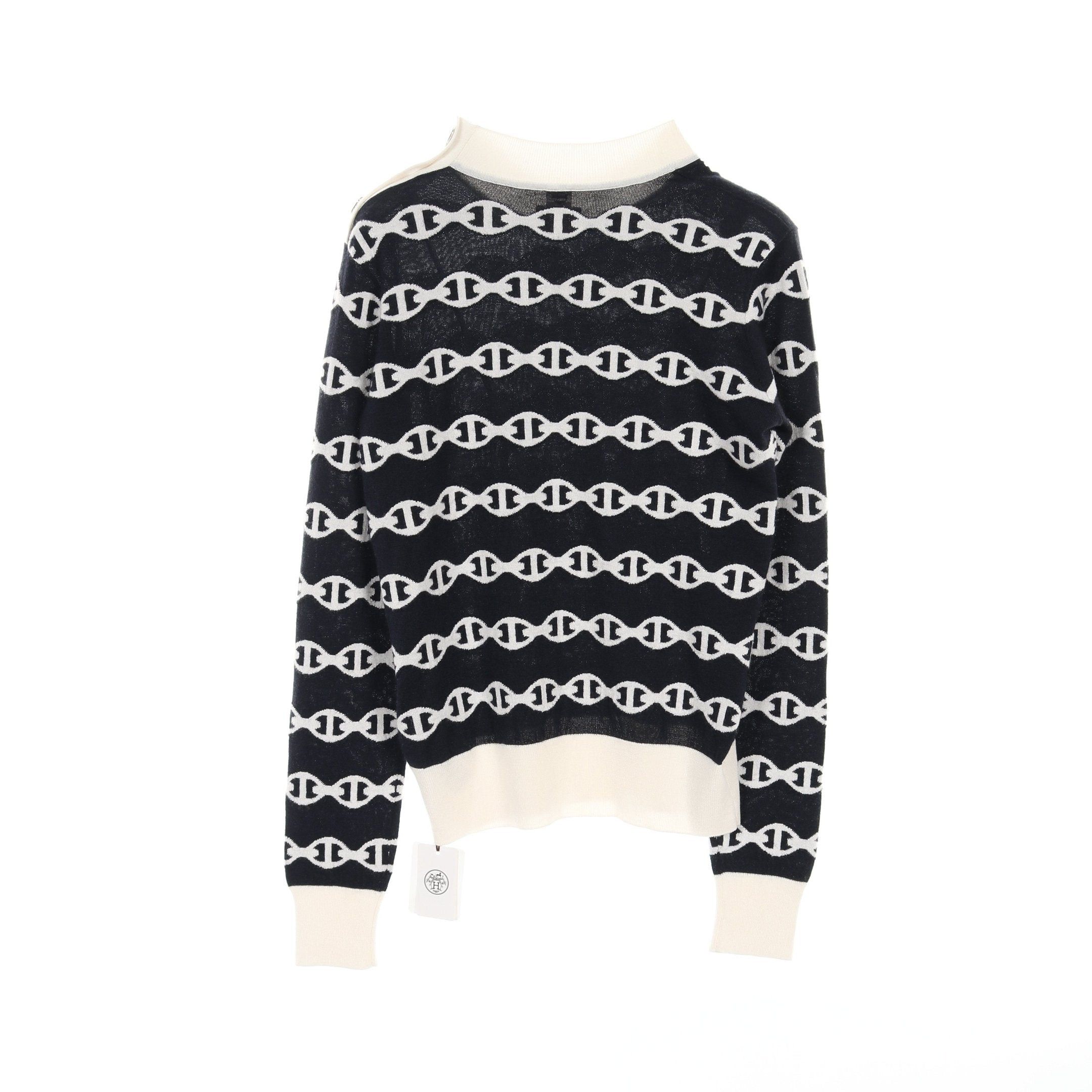 Hermes Hermes Chaîne Knit Cashmere Silk Navy Off White Size ONE SIZE - 2 Thumbnail