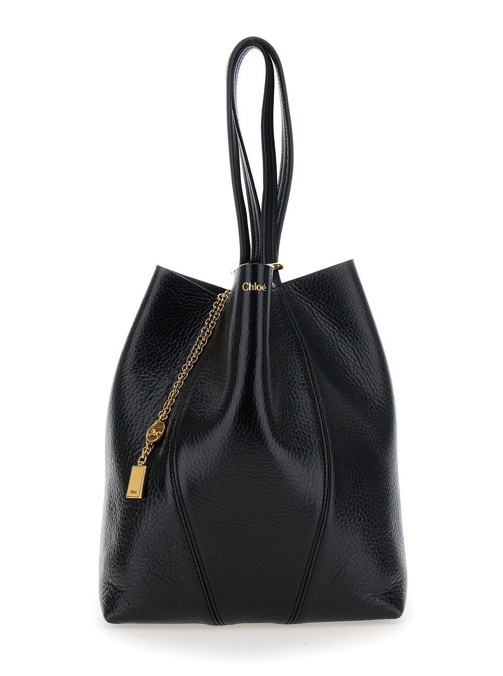 Chloe Shoulder Bag 'Spin' with Logoed Metal Medals in Black Grained Leather for Women Size ONE SIZE - 5 Thumbnail