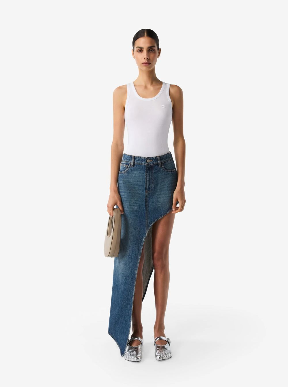 Coperni Blue Skirt with Logo Patch on the Rear and Diagonal One-Leg Cut in Denim Woman Size 28" / US 6 / IT 42 - 4 Thumbnail
