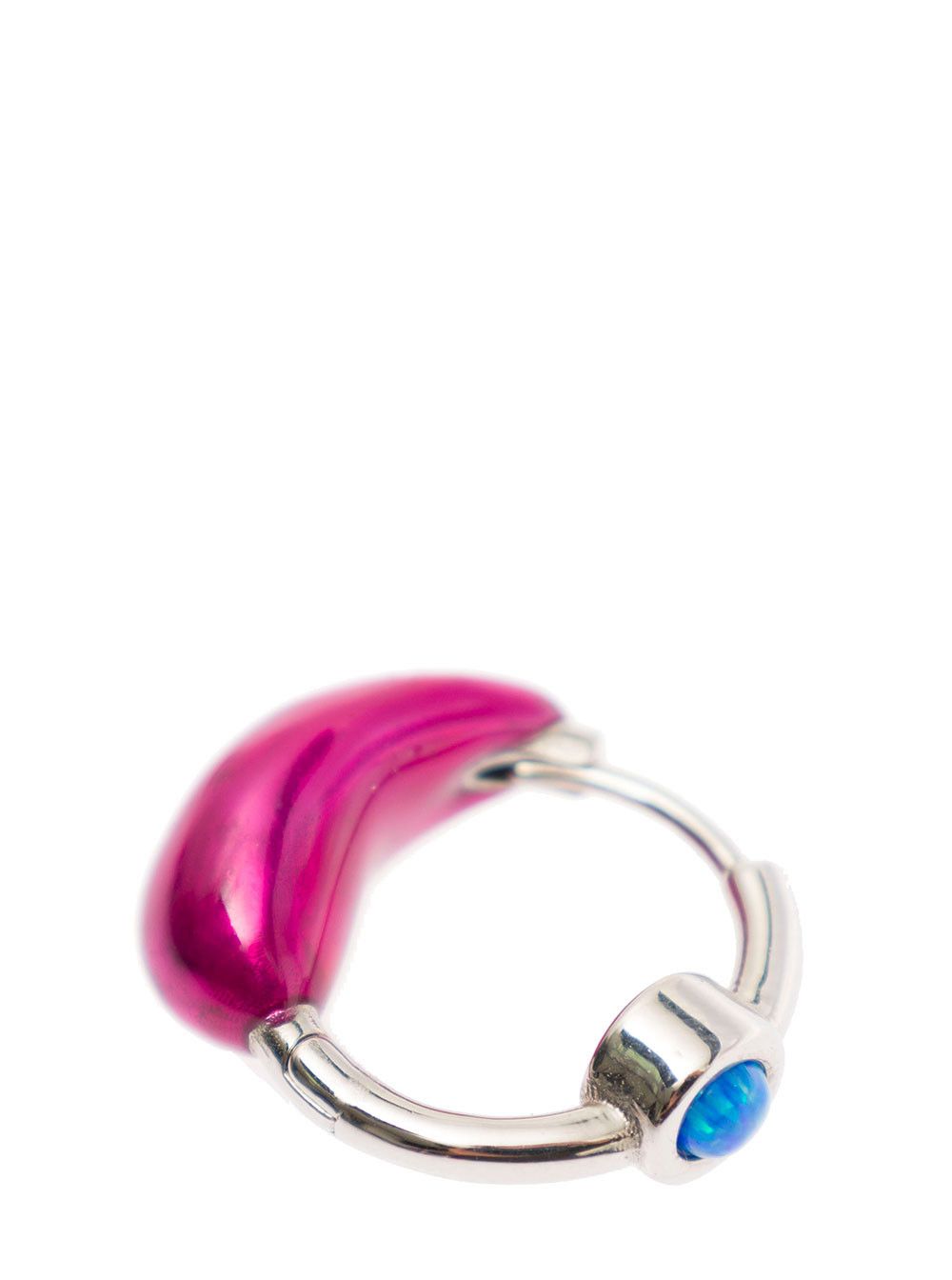 PANCONESI 'Lava' Silver Hoops Earrings with Fuchsia Detail in Rhodium Plated Brass Woman Size ONE SIZE - 2 Thumbnail