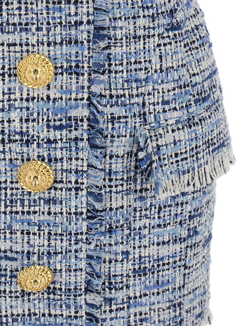 Balmain Blue Dress with Frayed Details in Tweed Woman Size L / US 10 / IT 46 - 3 Thumbnail