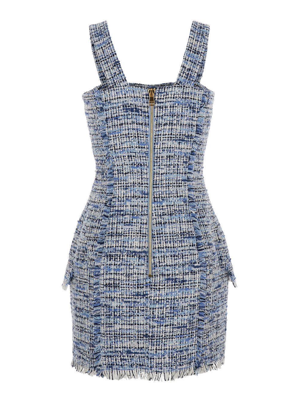 Balmain Blue Dress with Frayed Details in Tweed Woman Size L / US 10 / IT 46 - 2 Thumbnail