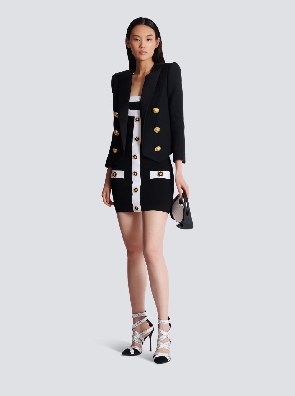 Balmain Black Dress with Square Neckline and Decorative Buttons in Viscose Blend Women Size M / US 6-8 / IT 42-44 - 4 Thumbnail