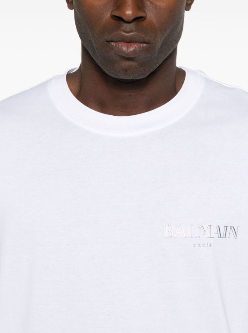 Balmain White Crewneck T-Shirt with Logo Lettering on the Front in Cotton Man Size US L / EU 52-54 / 3 - 4 Thumbnail
