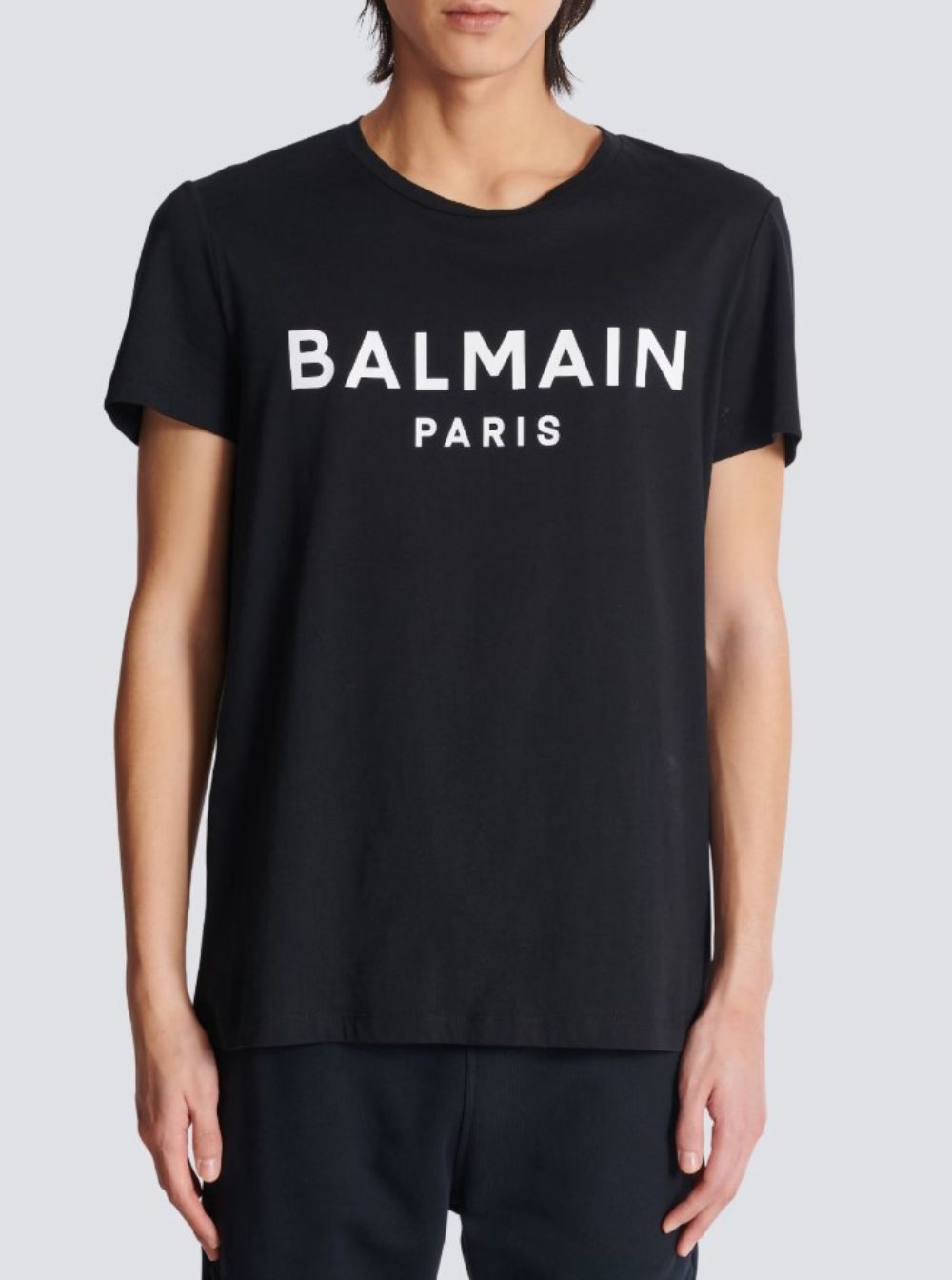 Balmain Black Crewneck T-Shirt with Logo Lettering on the Front in Cotton Man Size US S / EU 44-46 / 1 - 4 Thumbnail