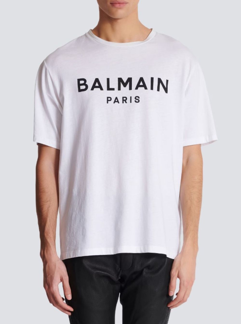 Balmain White Crewneck T-Shirt with Logo Lettering on the Front in Cotton Man Size US M / EU 48-50 / 2 - 4 Thumbnail