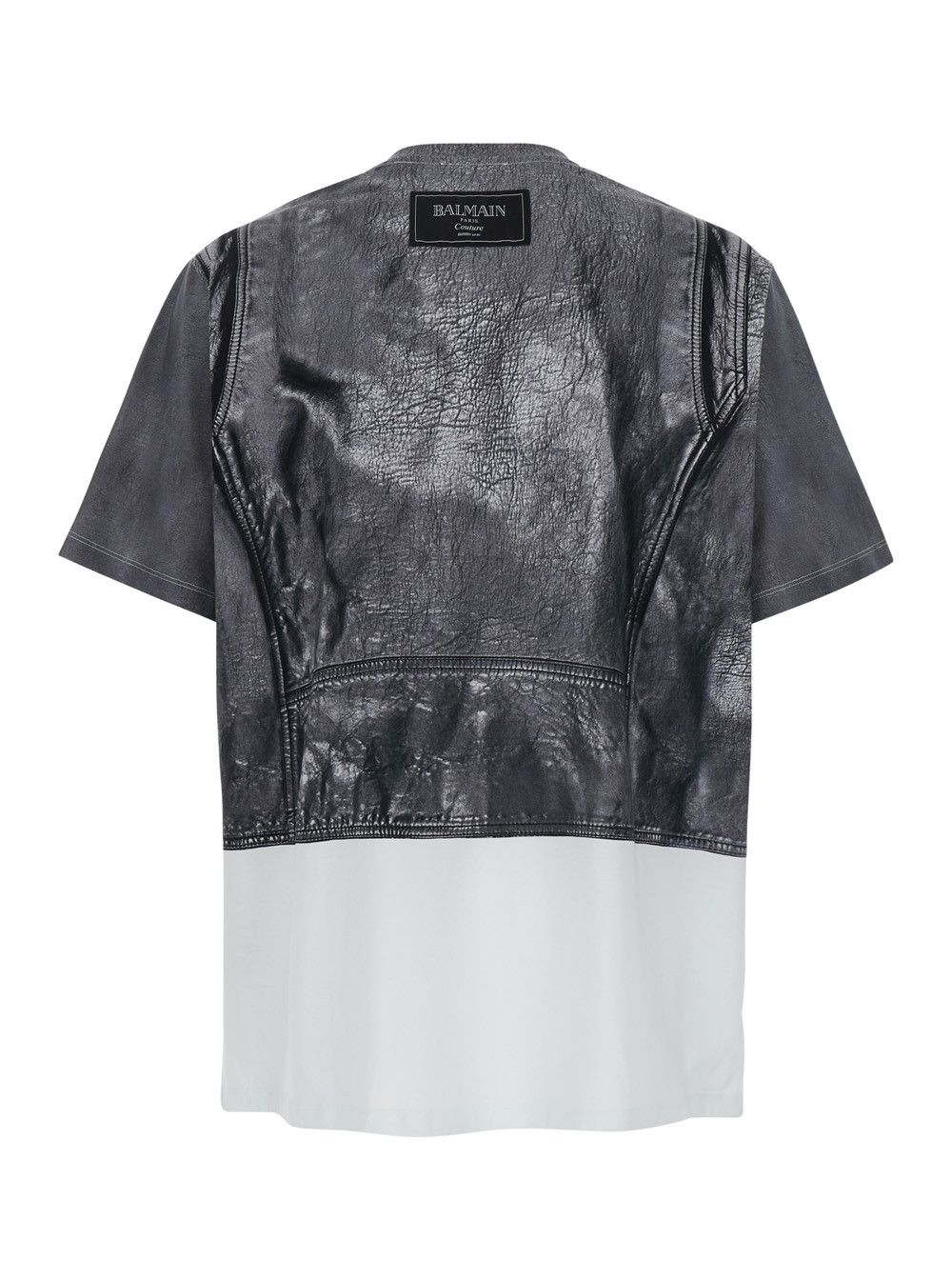 Balmain Black and White Crewneck T-Shirt with Layered Design in Cotton Man Size US L / EU 52-54 / 3 - 2 Thumbnail