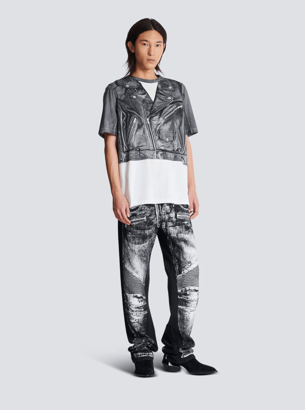 Balmain Black and White Crewneck T-Shirt with Layered Design in Cotton Man Size US M / EU 48-50 / 2 - 4 Thumbnail