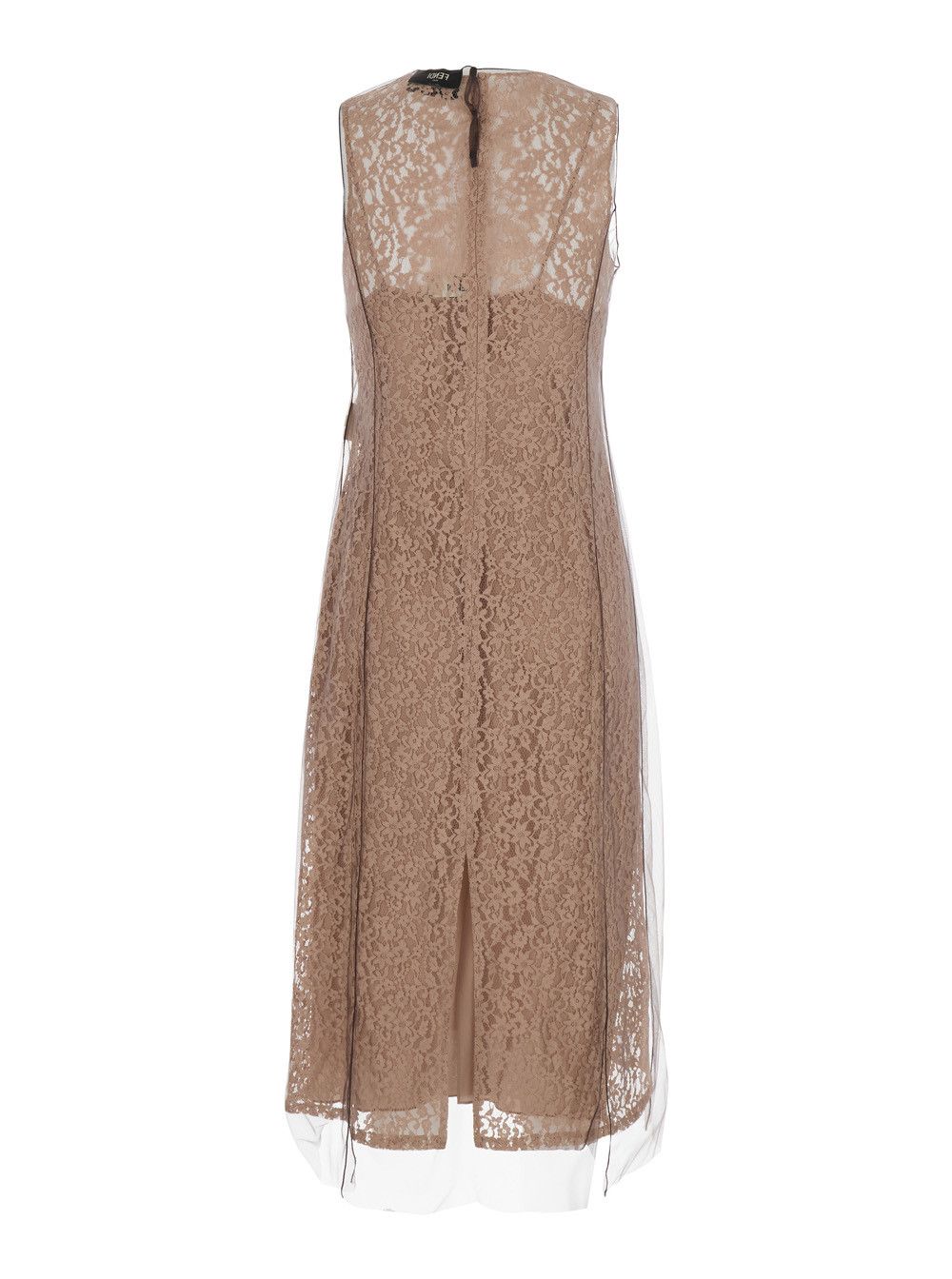 Fendi Beige Sleeveless Crewneck Dress with Floral Embroidery in Lace Woman Size M / US 6-8 / IT 42-44 - 2 Thumbnail