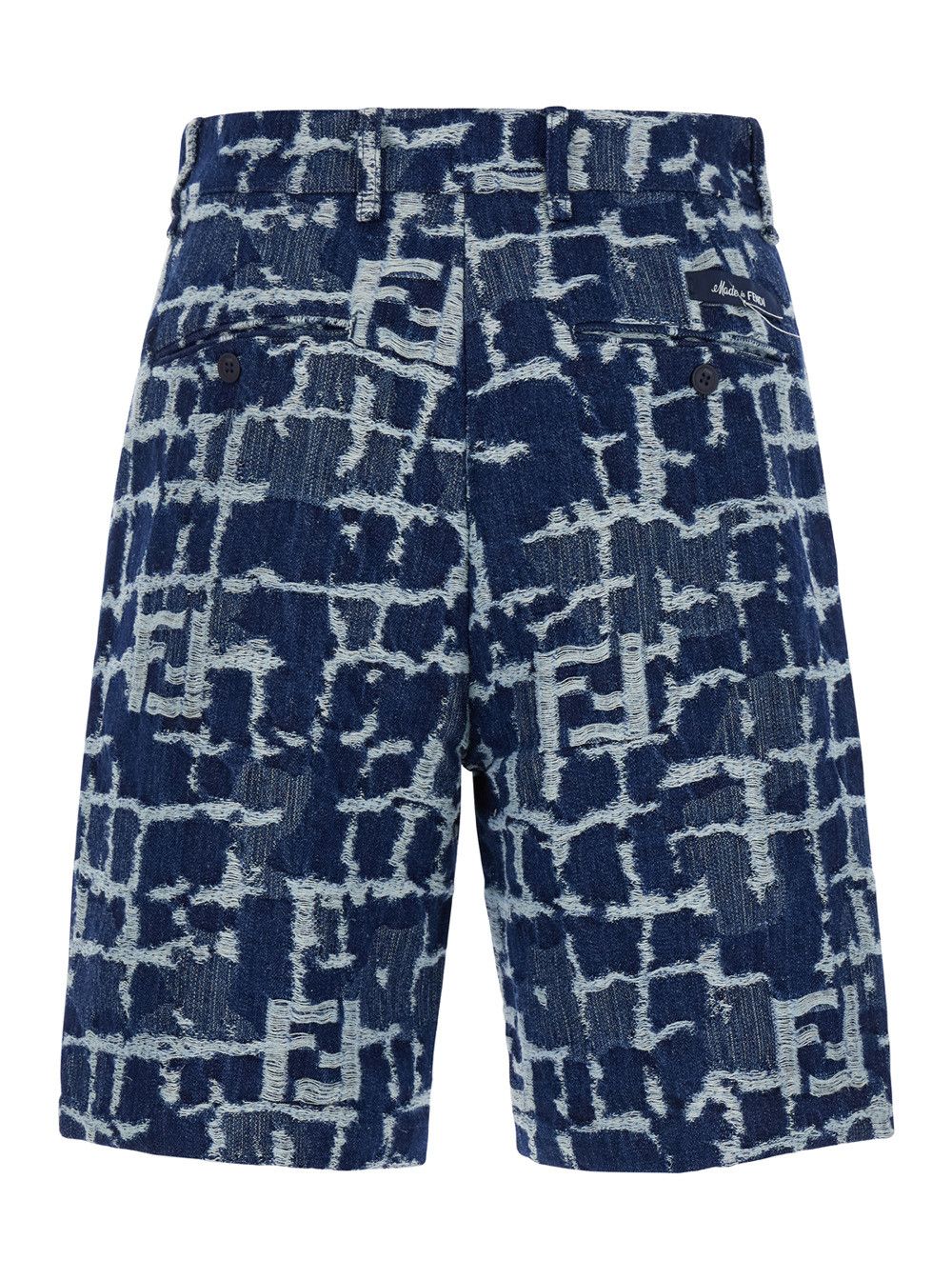 Fendi Blue Bermuda Shorts with FF Print in Cotton and Linen Man Size US 36 / EU 52 - 2 Thumbnail