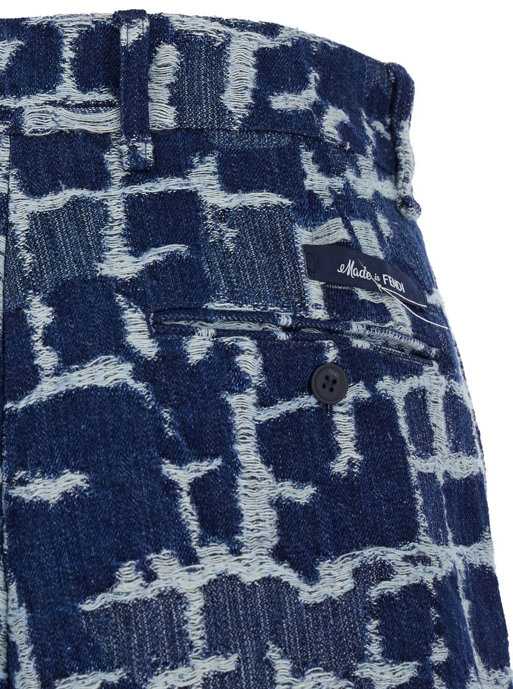 Fendi Blue Bermuda Shorts with FF Print in Cotton and Linen Man Size US 36 / EU 52 - 3 Thumbnail