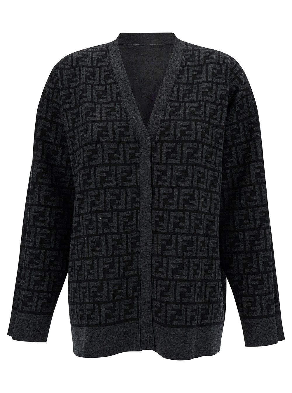 Fendi Black Reversible Cardigan with Jacquard FF Motif in Knit Woman Size M / US 6-8 / IT 42-44 - 4 Thumbnail
