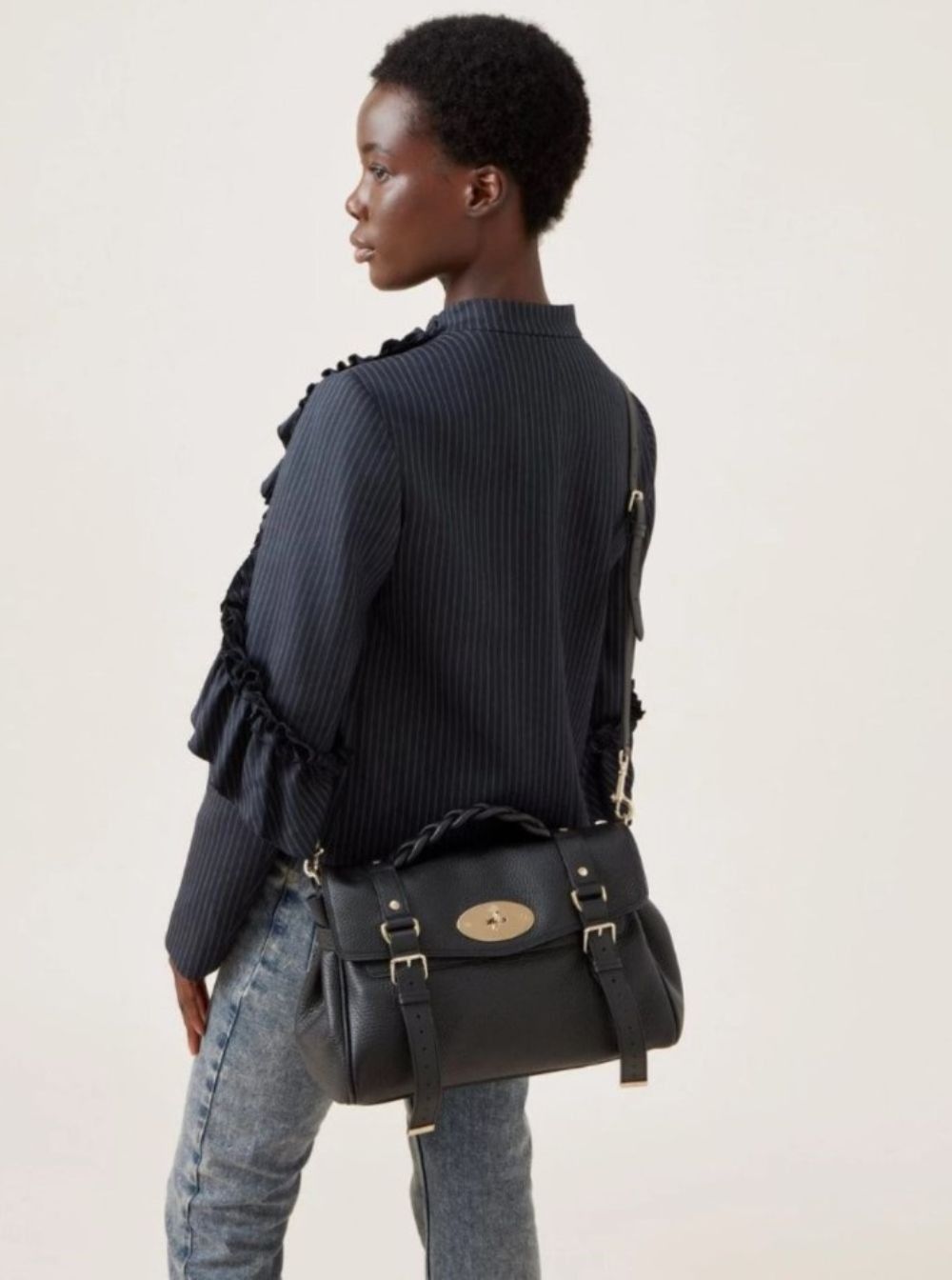 Mulberry Handbag 'Alexa' with Adjustable and Removable Shoulder Strap and Magnetic Closure in Black Pebbled Leather for Women Size ONE SIZE - 5 Thumbnail