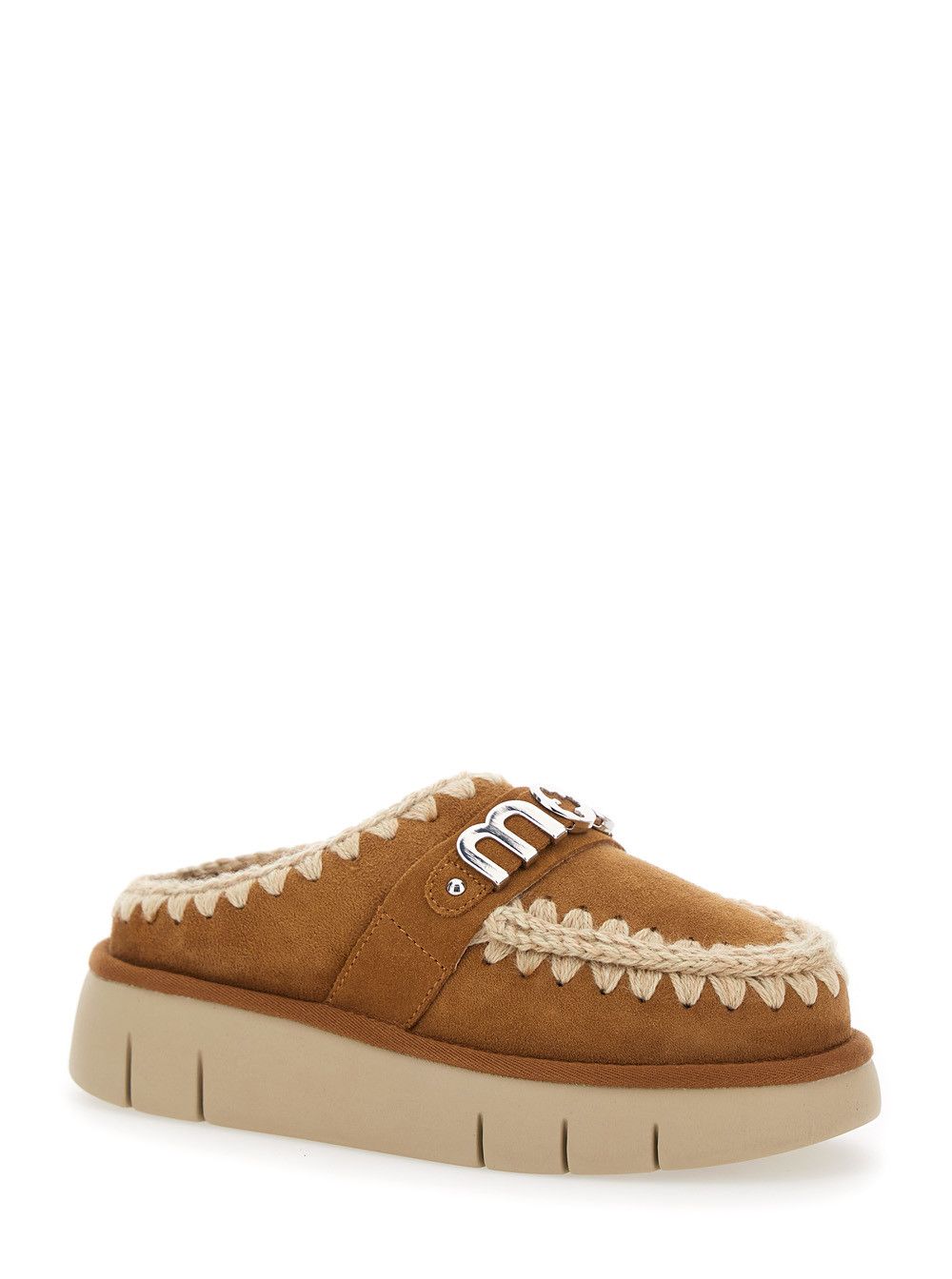 Mou 'Bounce' Beige Mules with Logo Lettering and Open Rear in Leather Woman Size US 7 / IT 37 - 2 Thumbnail