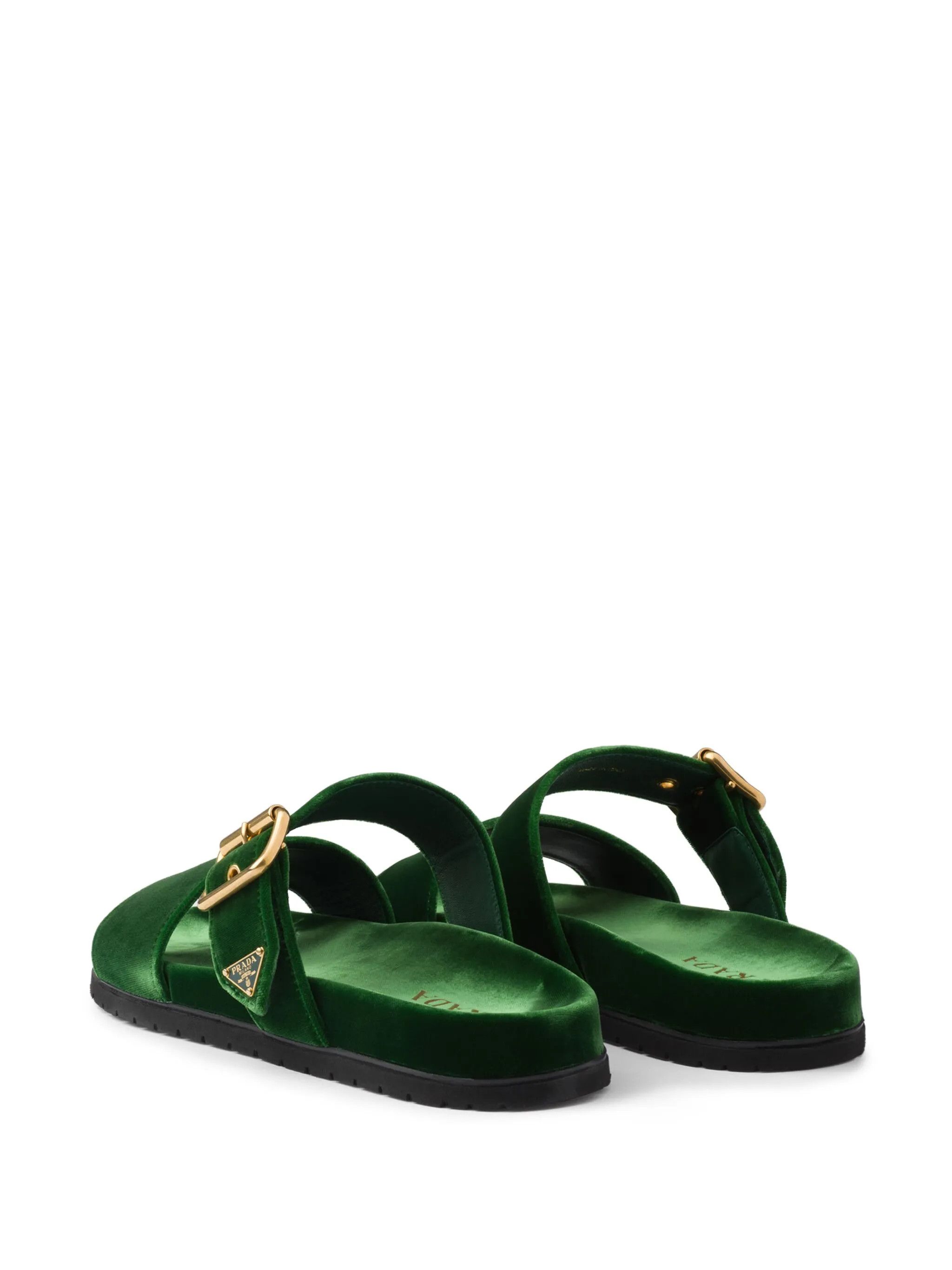 Prada triangle-logo velvet slides in dark green Size US 11 / IT 41 - 2 Thumbnail