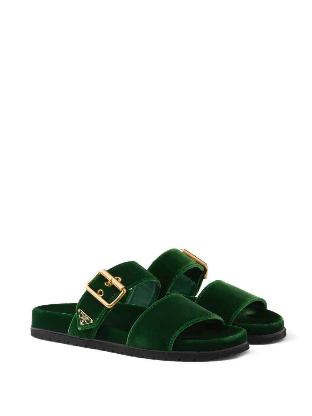 Prada triangle-logo velvet slides in dark green Size US 12 / IT 42 - 2 Thumbnail