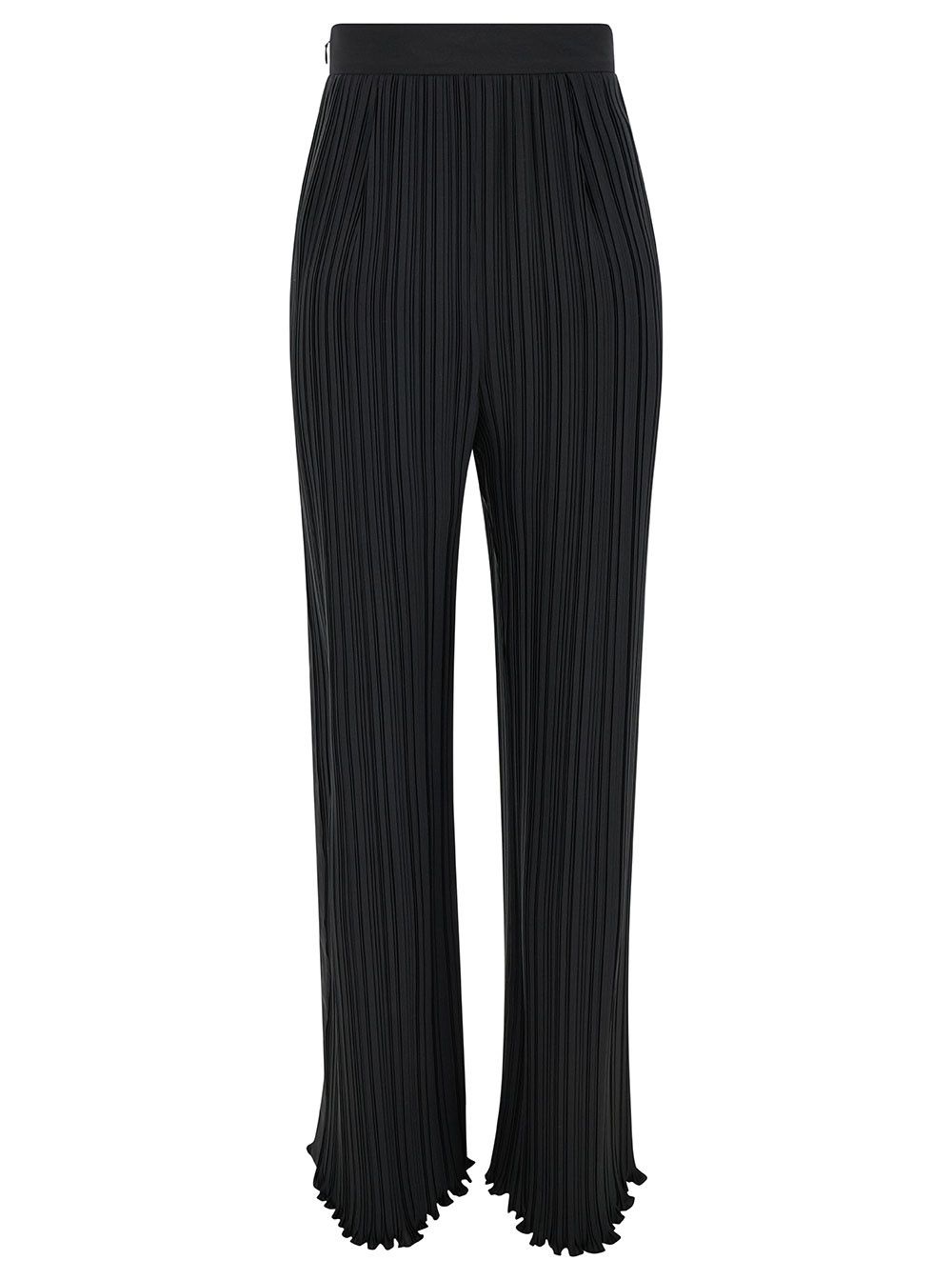 Lanvin Black Pleated Pants with Invisible Zip in Crêpe de Chine Woman Size 28" / US 6 / IT 42 - 2 Thumbnail