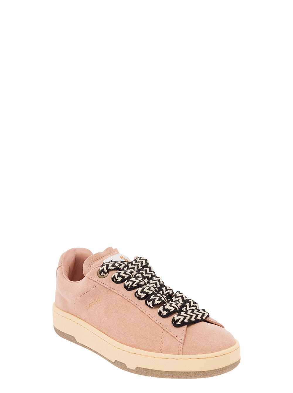 Lanvin 'Lite Curb' Pink Low Top Sneakers with Oversized Multicolor Laces in Suede Woman Size US 8 / IT 38 - 2 Thumbnail