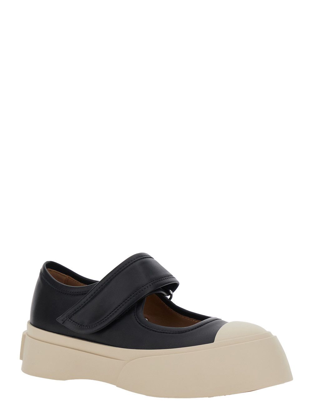 Marni 'Mary Jane' Black Sneaker with Hook and Loop Closure and Logo on the Back in Leather Woman Size US 9 / IT 39 - 2 Thumbnail