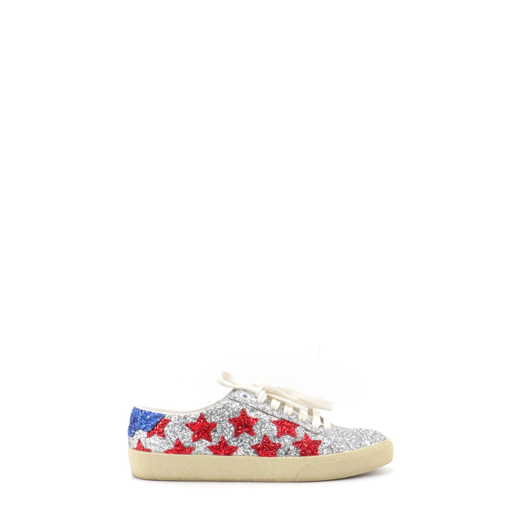 Saint Laurent Paris SAINT LAURENT - Saint Laurent Court Classic sneakers with silver glitter (T36.5) Size US 5.5 / IT 35.5 - 2 Thumbnail