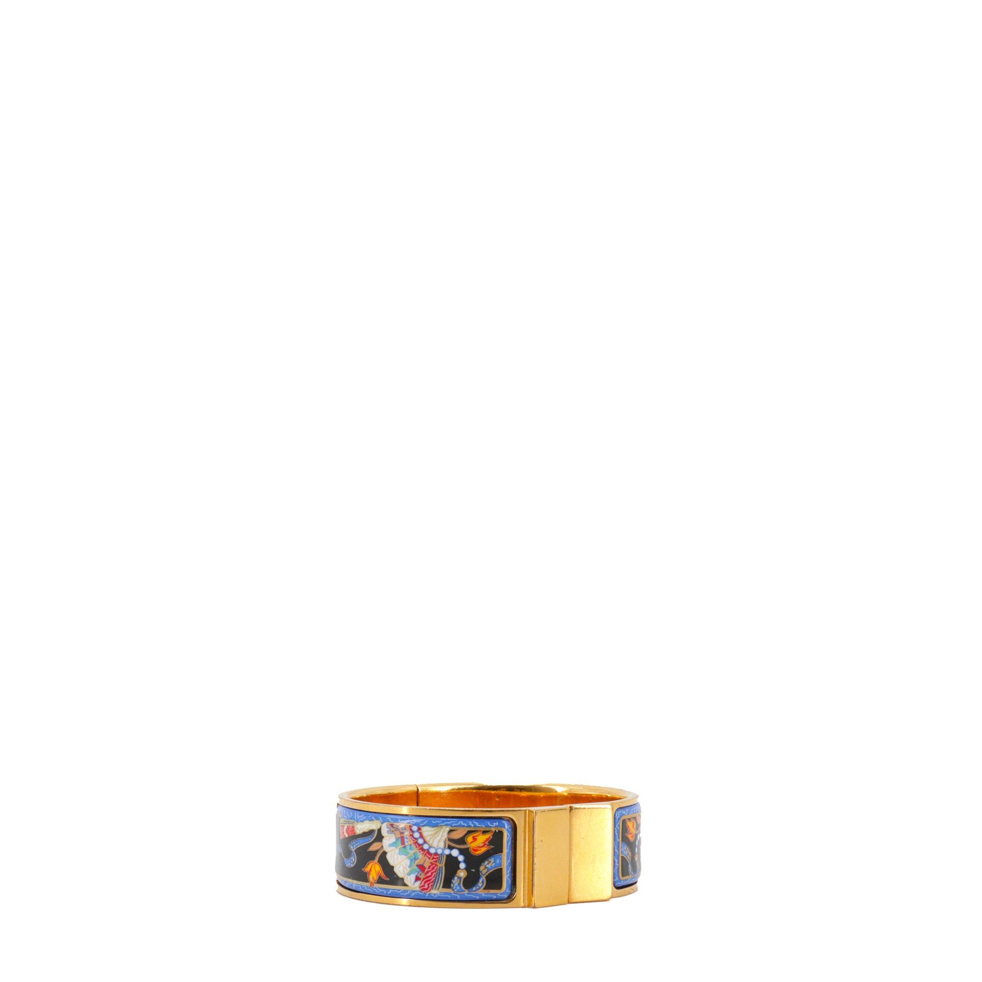 Hermes HERMÈS - Hermès bangle bracelet in gold metal and fan pattern enamel Size ONE SIZE - 2 Thumbnail