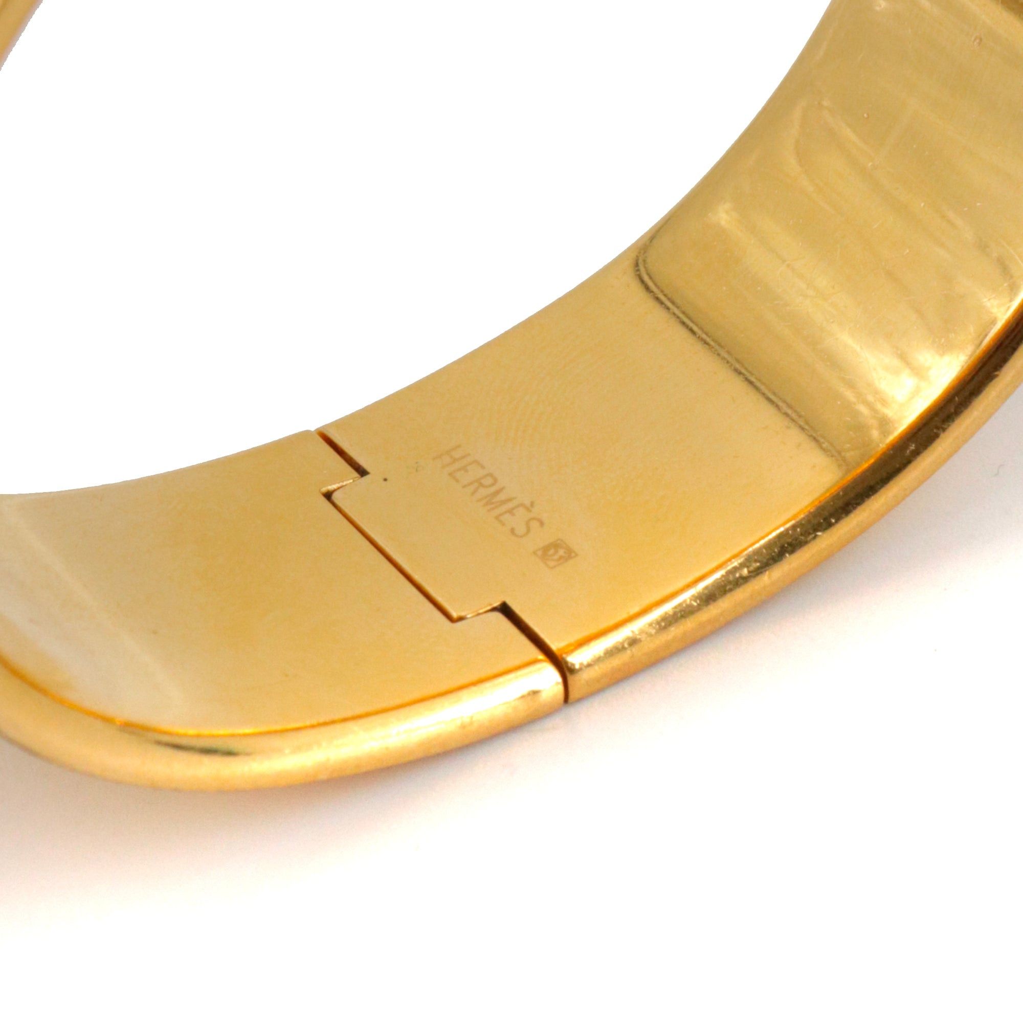 Hermes HERMÈS - Hermès bangle bracelet in gold metal and fan pattern enamel Size ONE SIZE - 6 Thumbnail