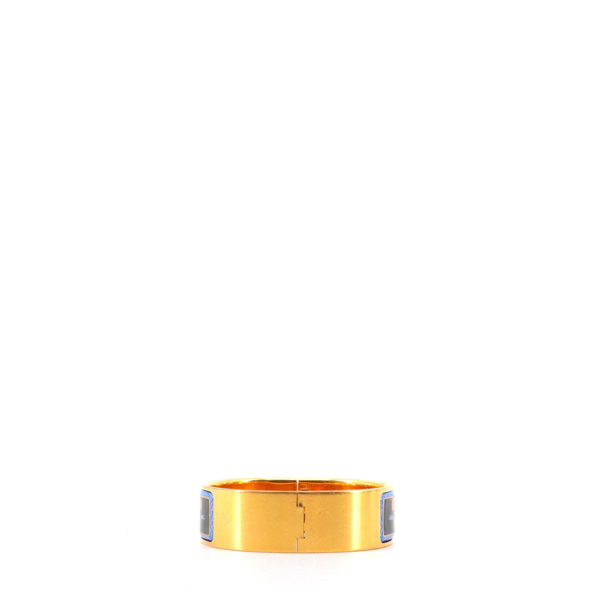 Hermes HERMÈS - Hermès bangle bracelet in gold metal and fan pattern enamel Size ONE SIZE - 3 Thumbnail