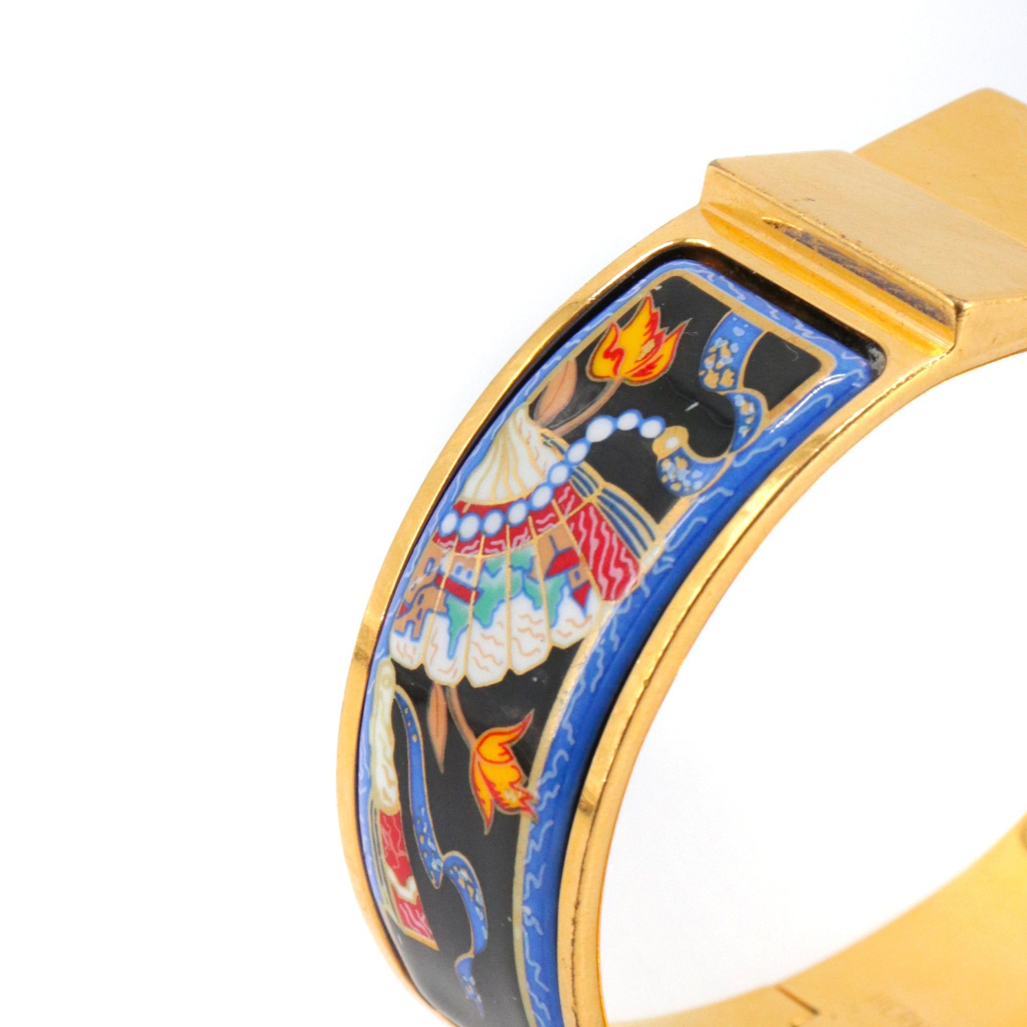 Hermes HERMÈS - Hermès bangle bracelet in gold metal and fan pattern enamel Size ONE SIZE - 5 Thumbnail