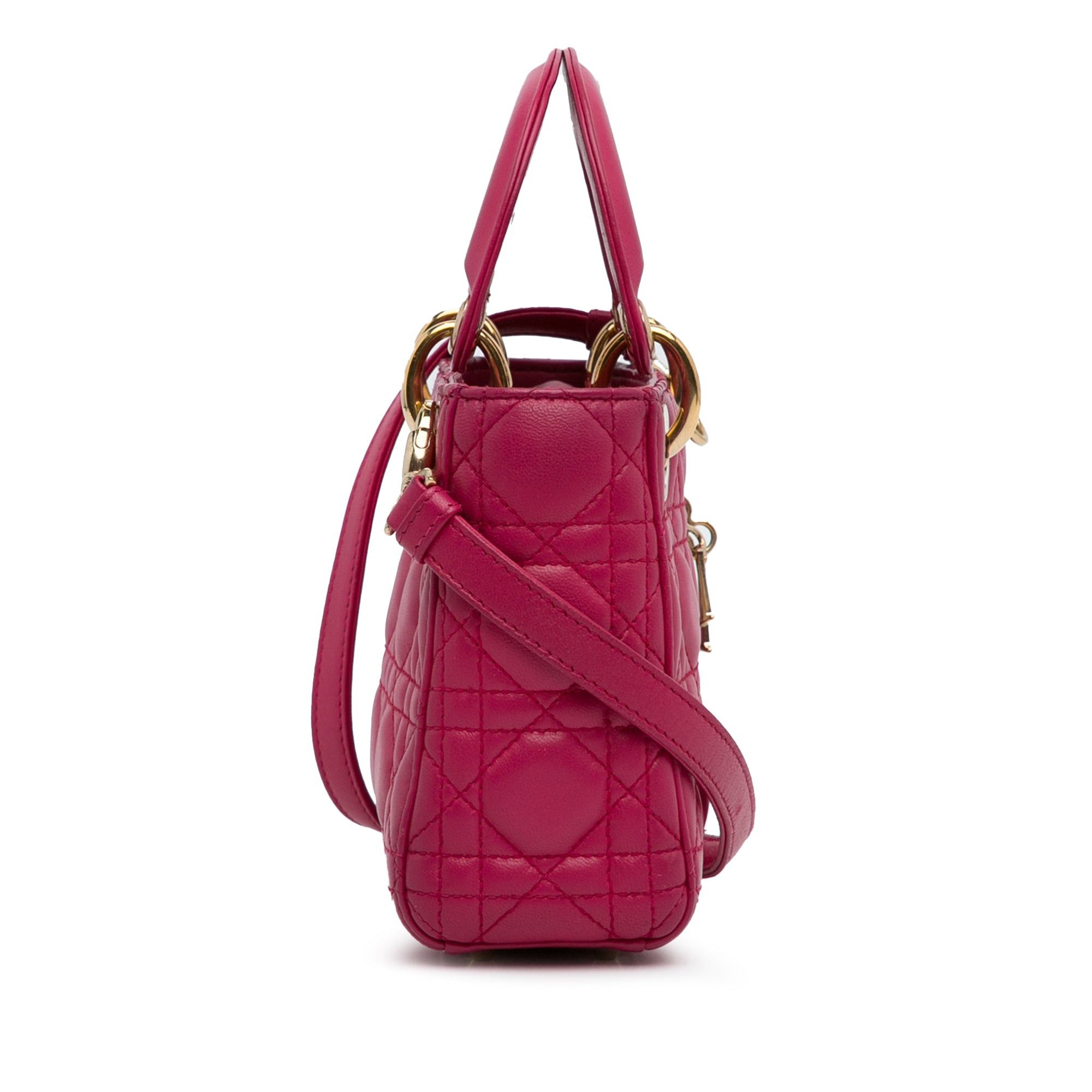 Dior Dior Mini Lambskin Cannage Lady Dior Pink Size ONE SIZE - 4 Thumbnail