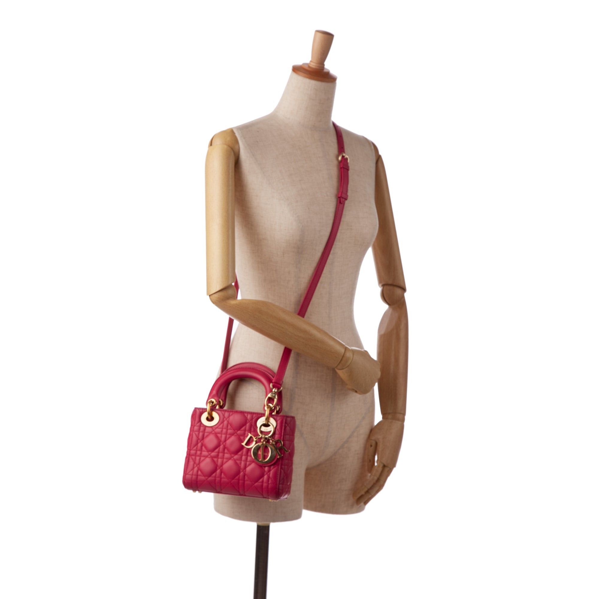 Dior Dior Mini Lambskin Cannage Lady Dior Pink Size ONE SIZE - 10 Thumbnail
