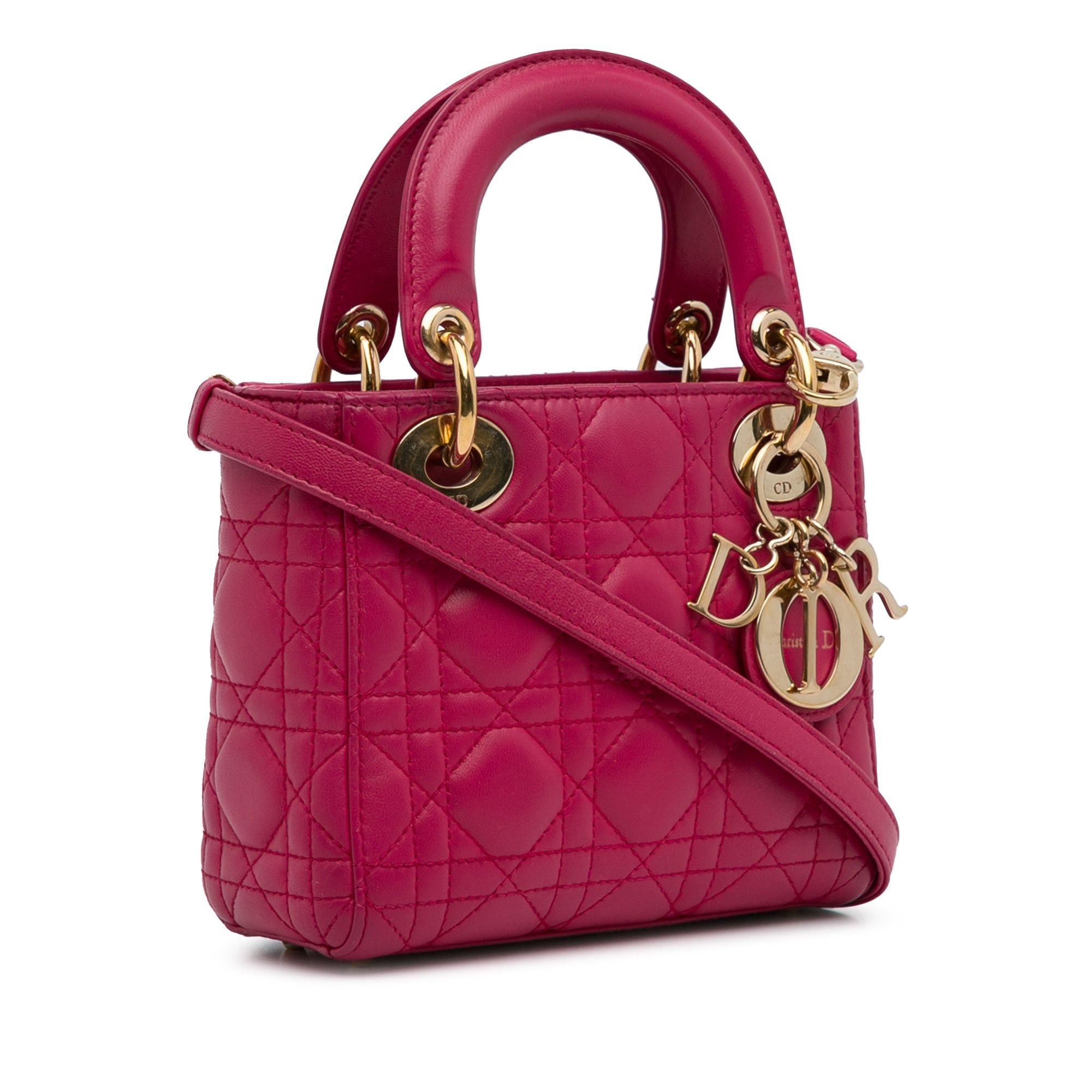 Dior Dior Mini Lambskin Cannage Lady Dior Pink Size ONE SIZE - 3 Thumbnail