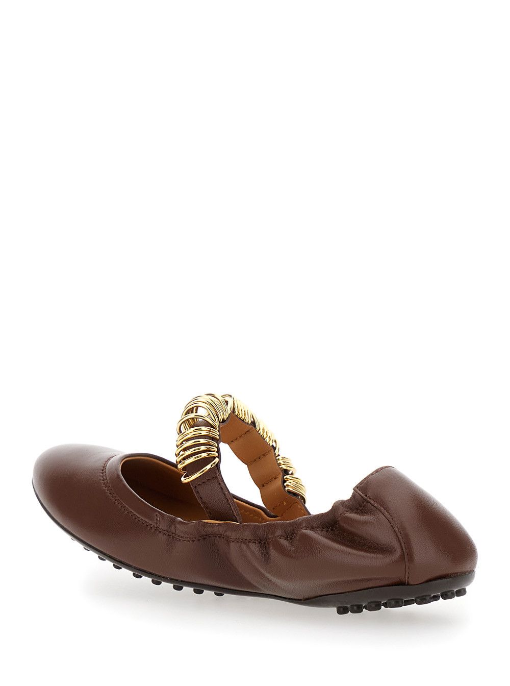 Tod's 'Dee' Brown Ballerinas with Decorative Rings on the Front in Leather Woman Size US 7 / IT 37 - 3 Thumbnail