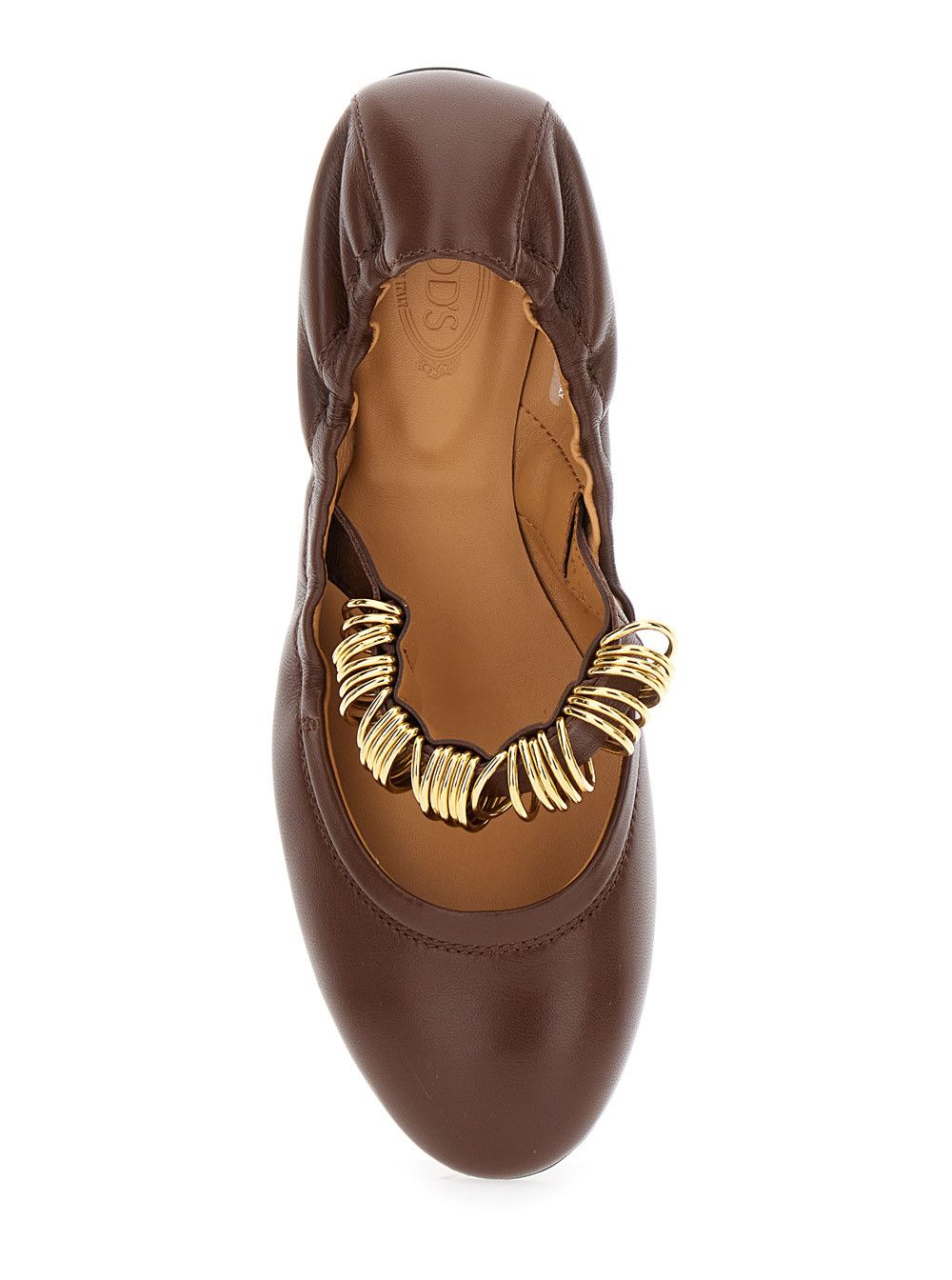 Tod's 'Dee' Brown Ballerinas with Decorative Rings on the Front in Leather Woman Size US 7 / IT 37 - 4 Thumbnail