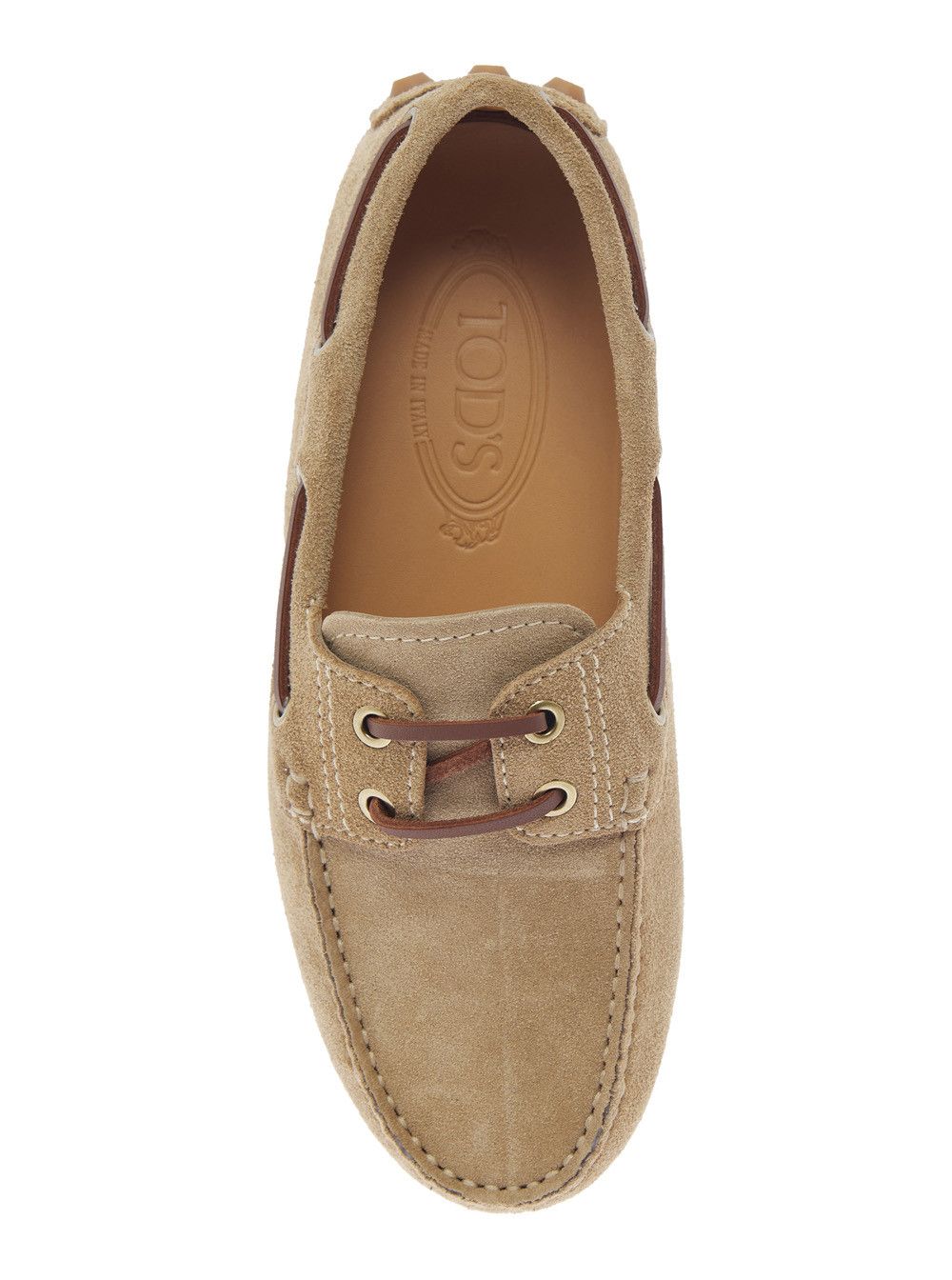 ´Gommino´ Beige Loafers with Woven Tie in Suede Woman Flats