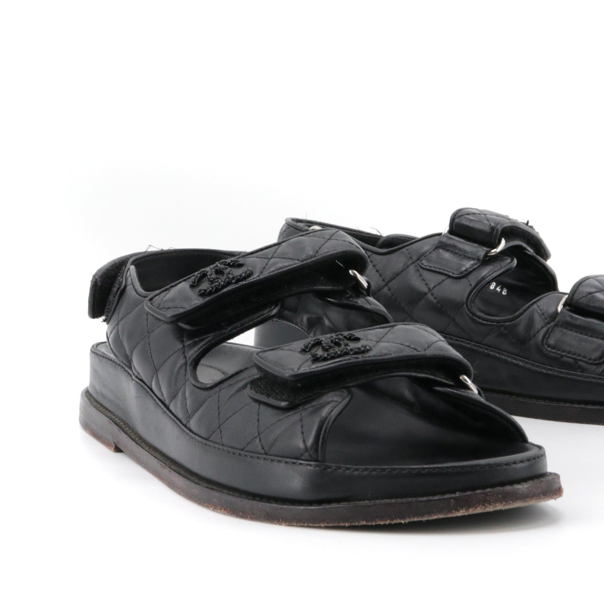 Chanel CHANEL - Chanel Dad Shoes sandals in black quilted leather (T39) Size US 8 / IT 38 - 4 Thumbnail