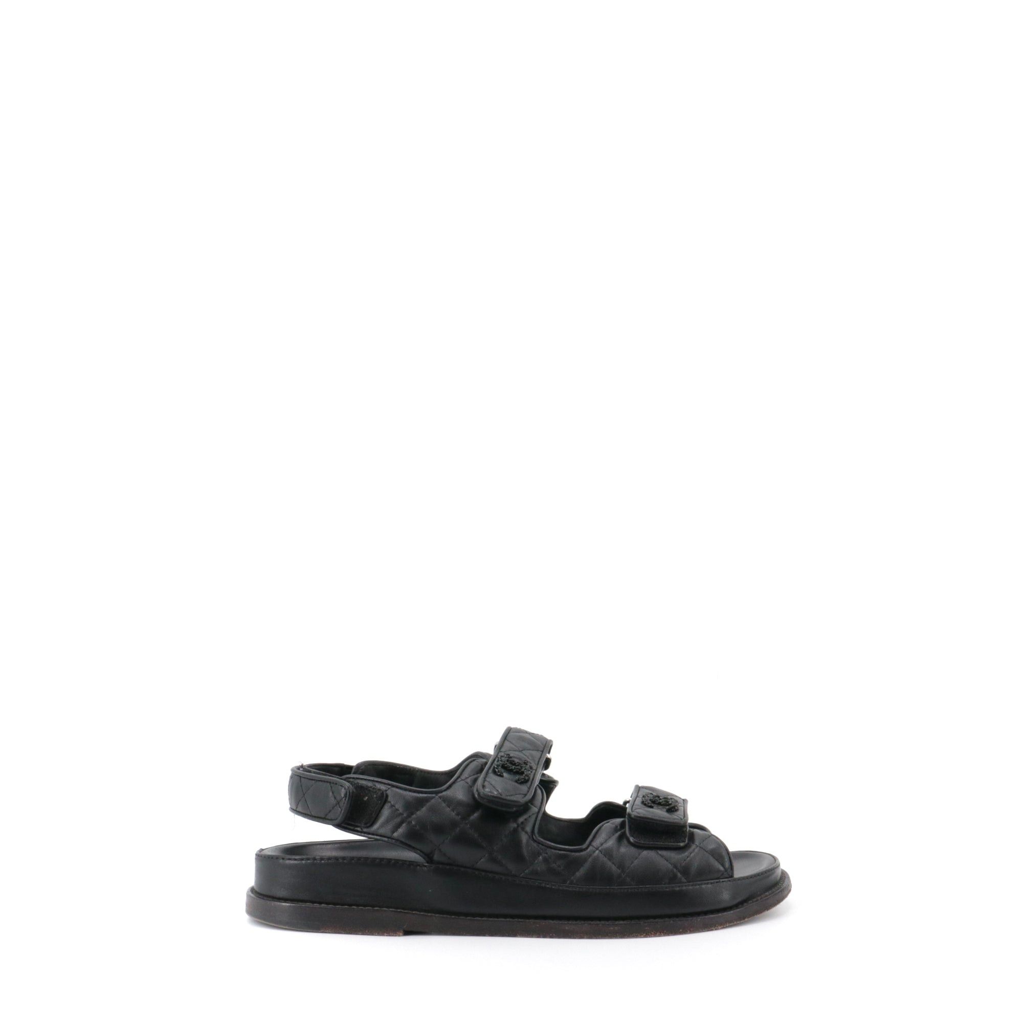 Chanel CHANEL - Chanel Dad Shoes sandals in black quilted leather (T39) Size US 8 / IT 38 - 2 Thumbnail