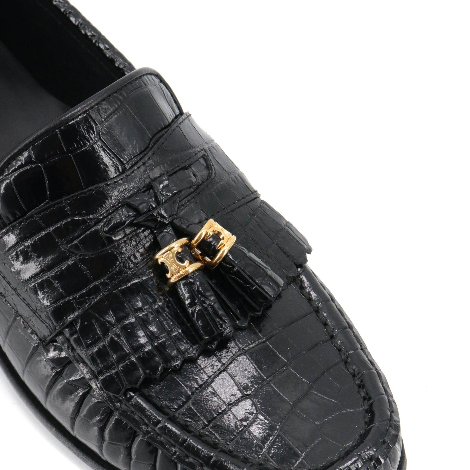 Celine CELINE - Celine Triomphe loafers in black crocodile embossed leather (T37.5) Size US 6.5 / IT 36.5 - 5 Thumbnail