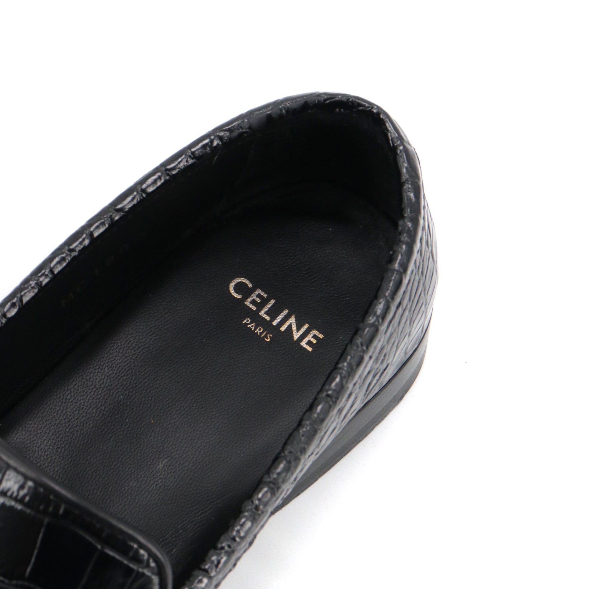 Celine CELINE - Celine Triomphe loafers in black crocodile embossed leather (T37.5) Size US 6.5 / IT 36.5 - 7 Thumbnail